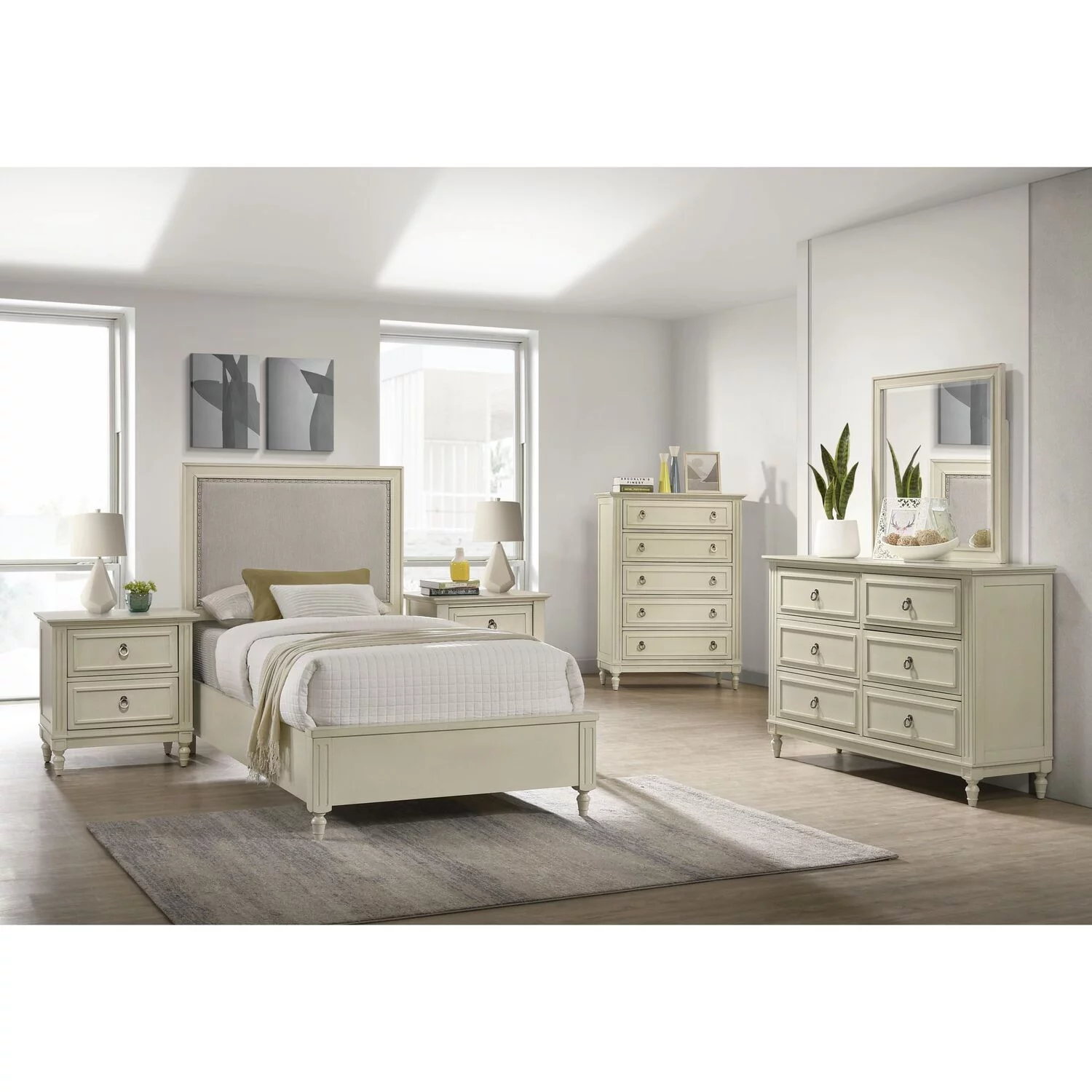 Picket House Furnishings Gia Twin Panel 5PC Bedroom Set in White