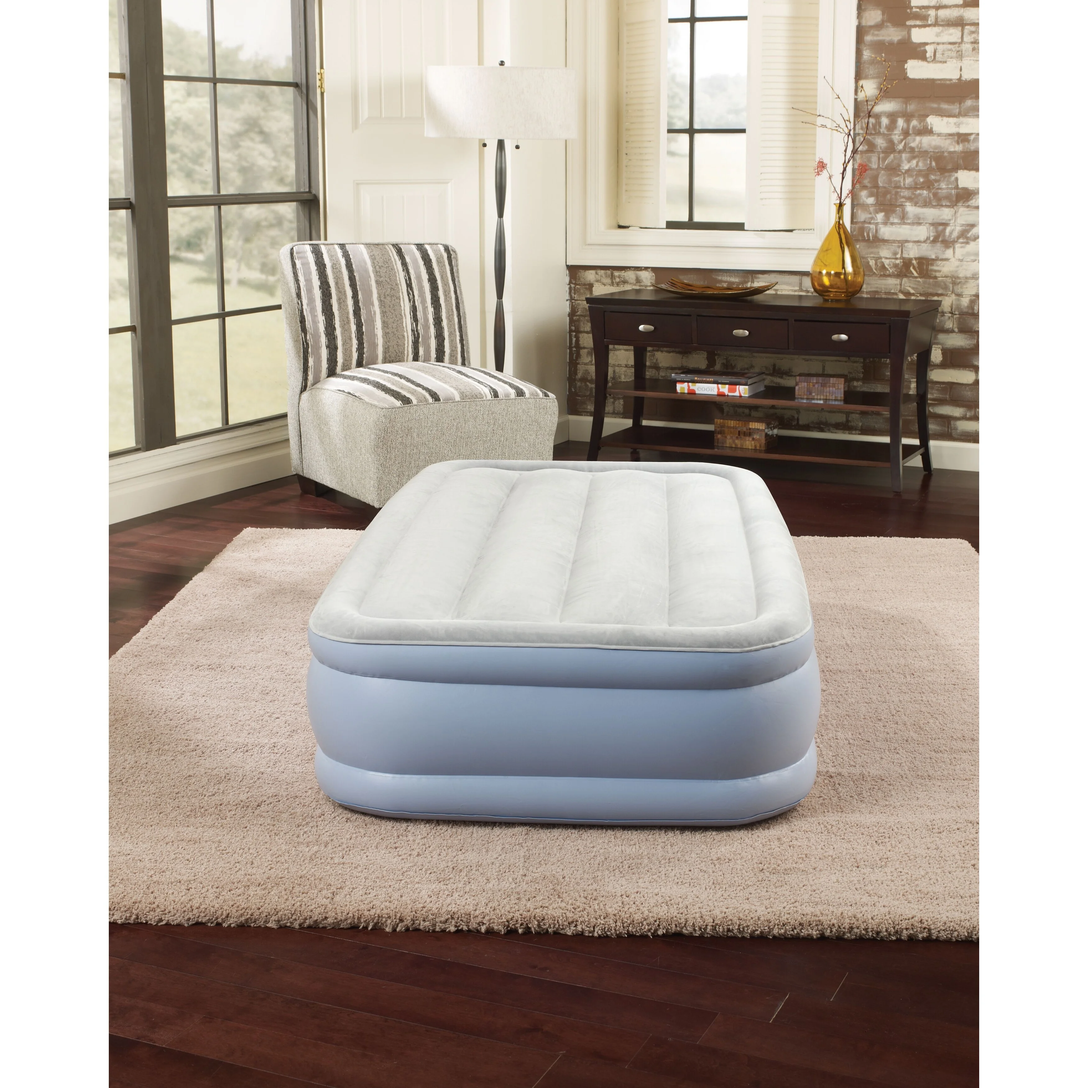 Beautyrest Hi Loft Raised Air Mattress with External Pump - Inflatable Bed with Edge Support, Puncture-Resistant Vinyl Twin