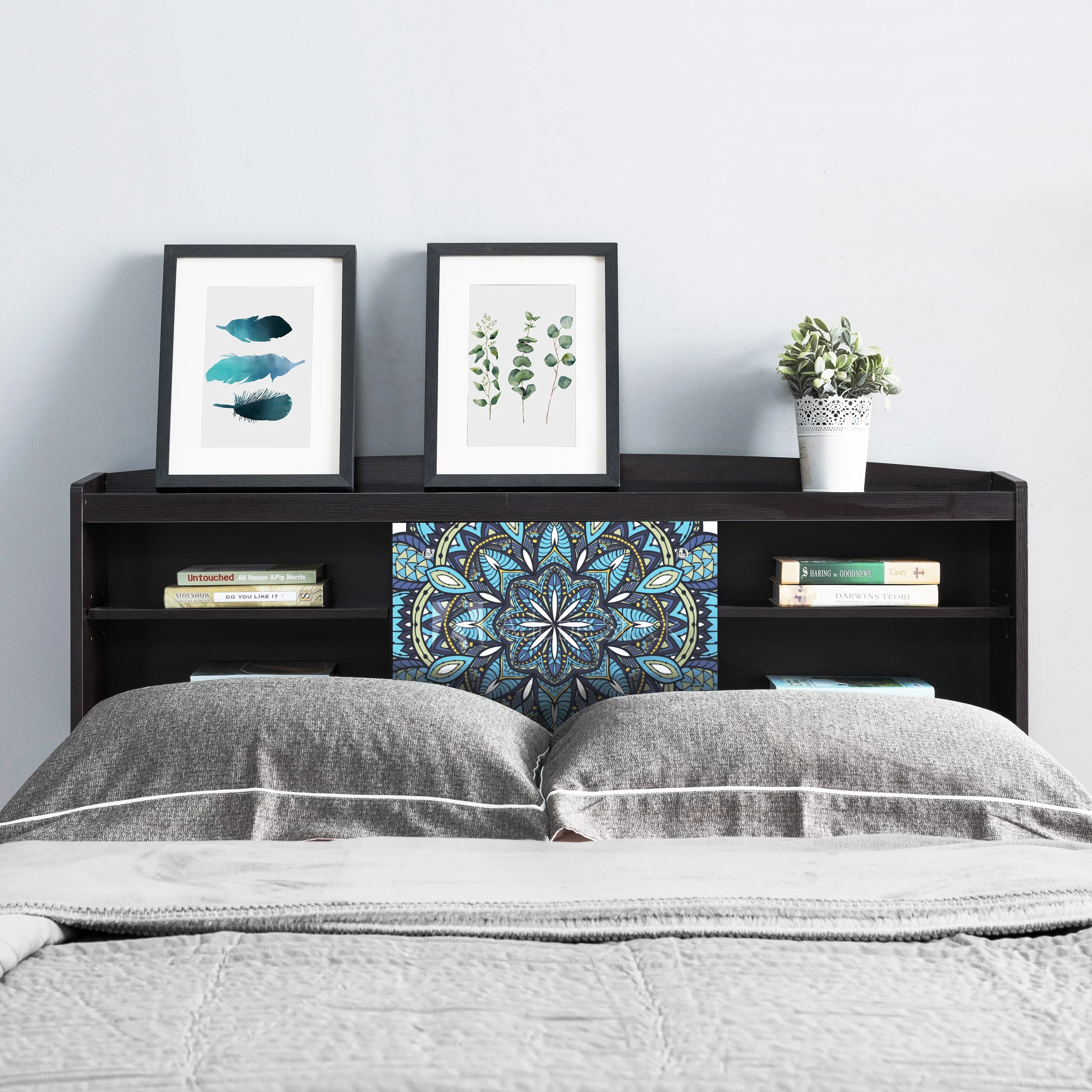 Denhour DH BASIC Contemporary Cappuccino Storage Headboard by