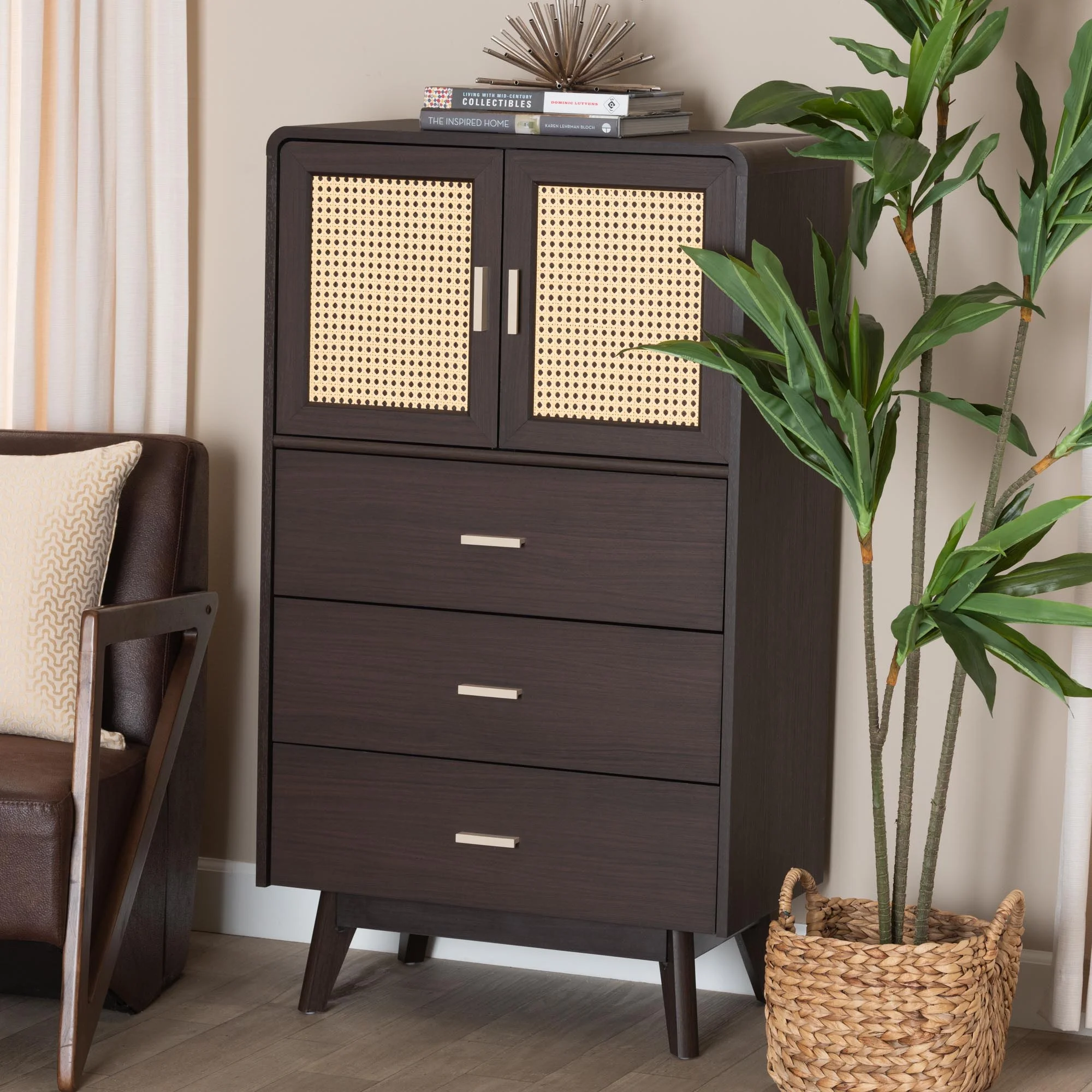 Baxton Studio Giancarlo Mid-Century Chest, 3-Drawer, Espresso Brown