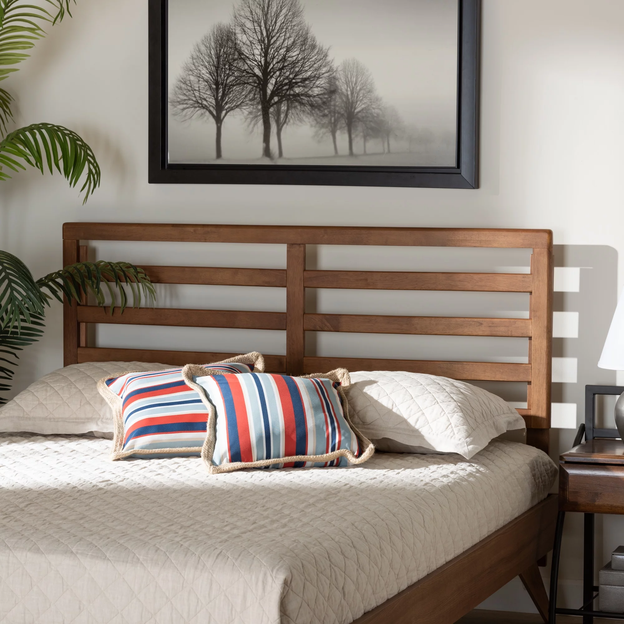 Baxton Studio Akemi Contemporary/Modern Slat Back Support Engineered Wood Headboard, Full, Ash Walnut