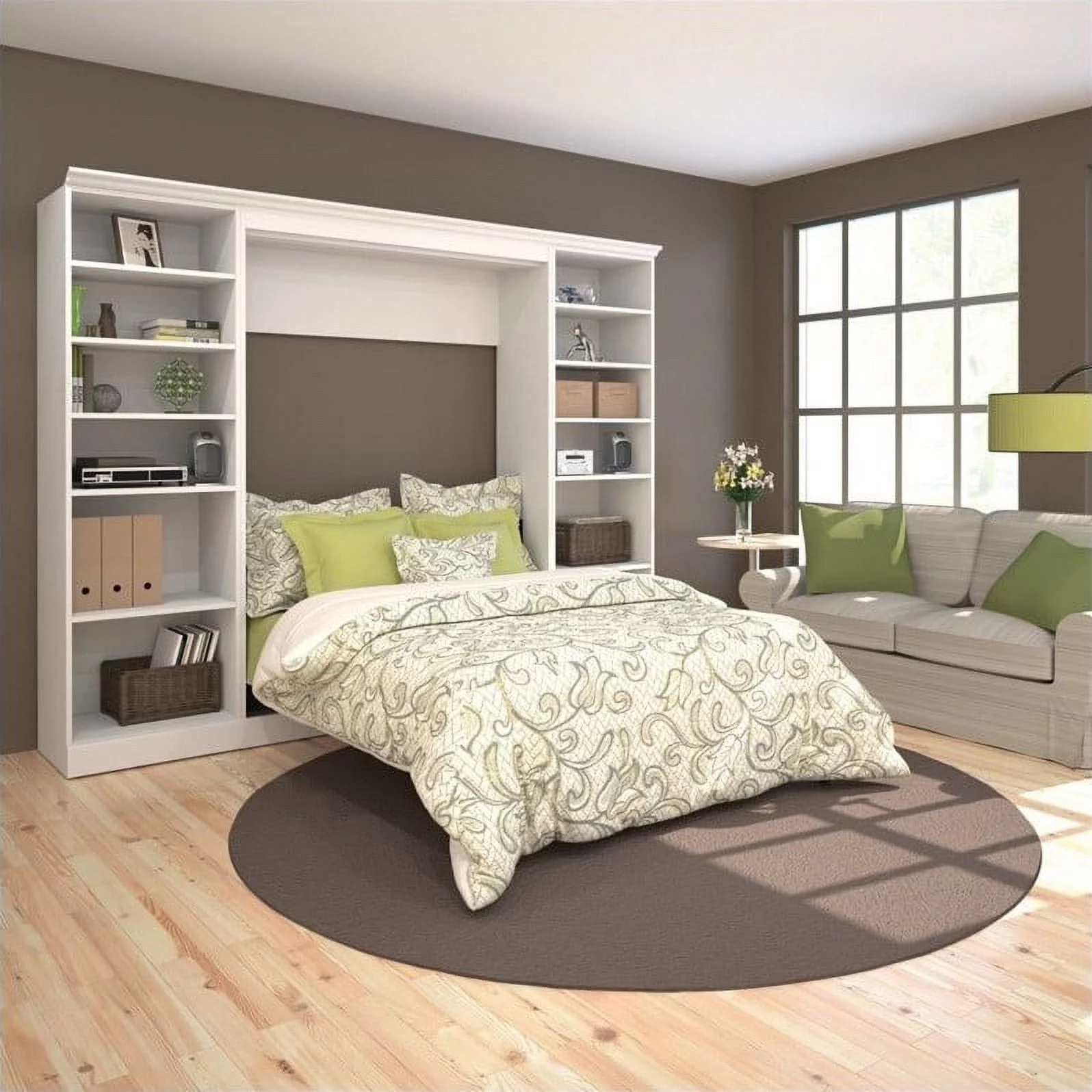 Atlin Designs Contemporary Wood Full Murphy Bed & 2 Closet Organizers in White