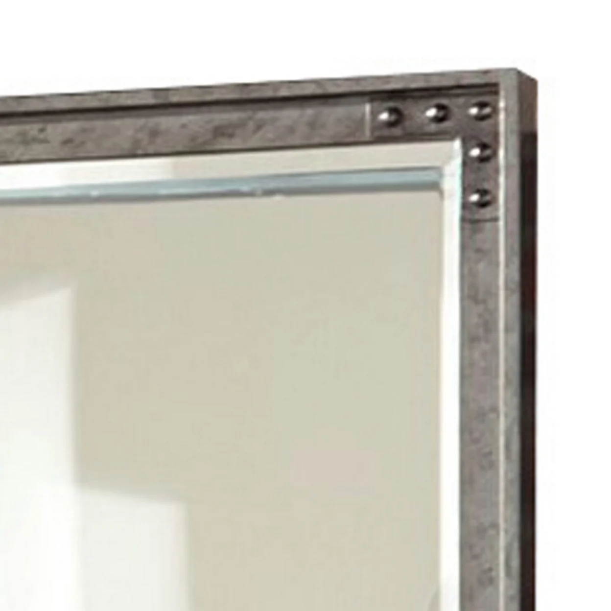 Industrial Style Wooden Dresser Mirror with Nail Accents, Gunmetal Brown- Saltoro Sherpi