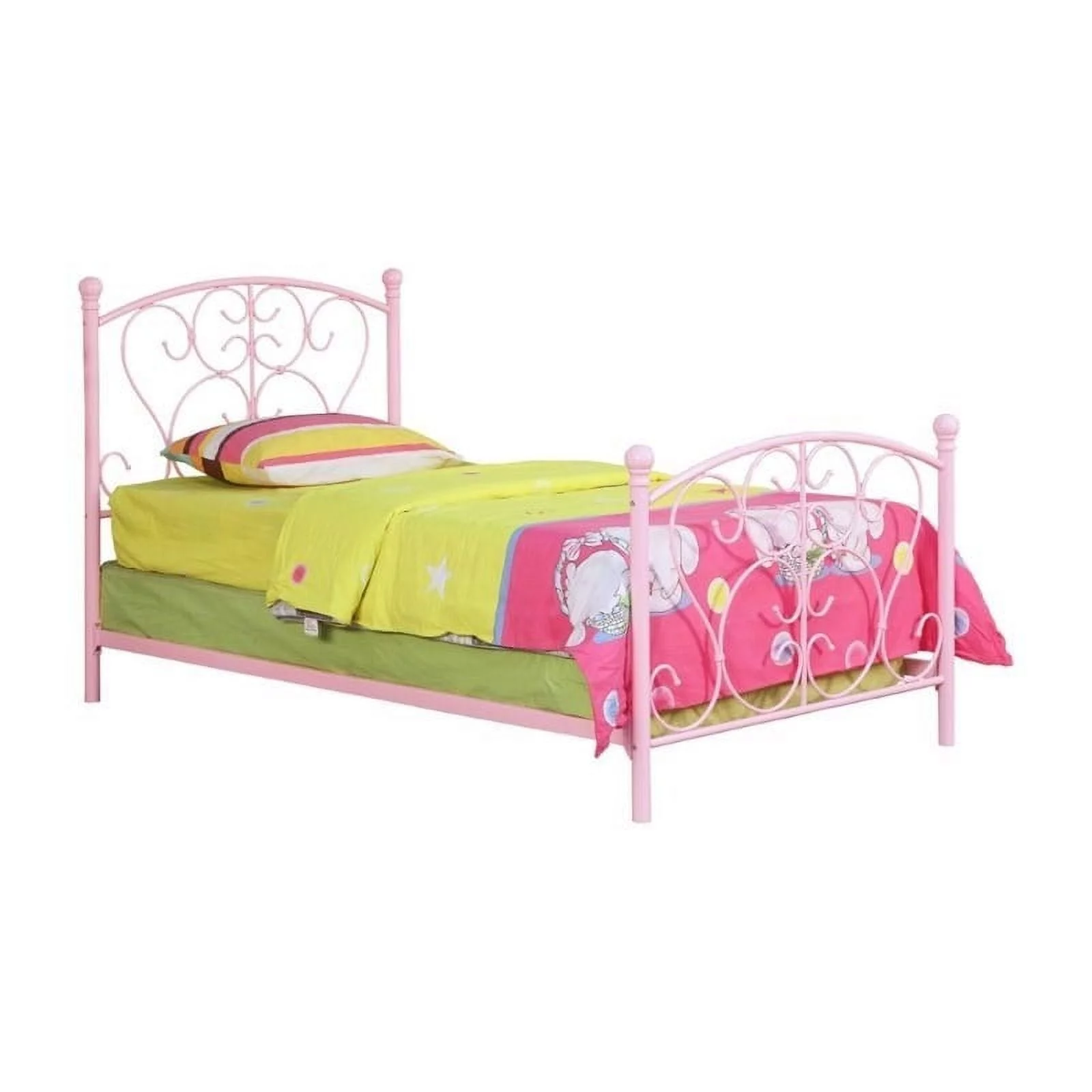 Roseberry Kids Modern Steel Metal Novelty Twin Panel Bed in Pink