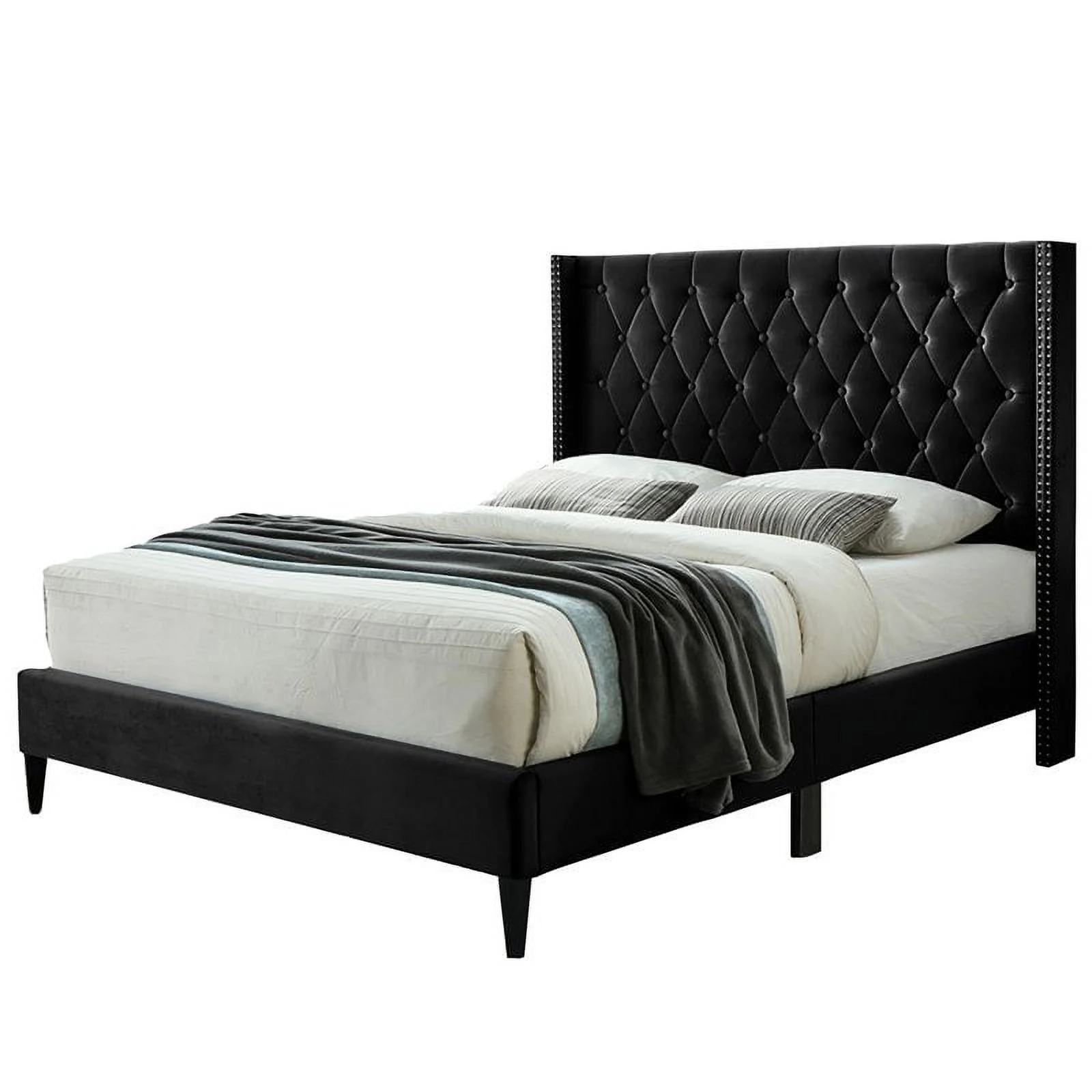 Home Square 3-Piece Set with Queen Bed Wardrobe Cabinet & Nightstand in Black