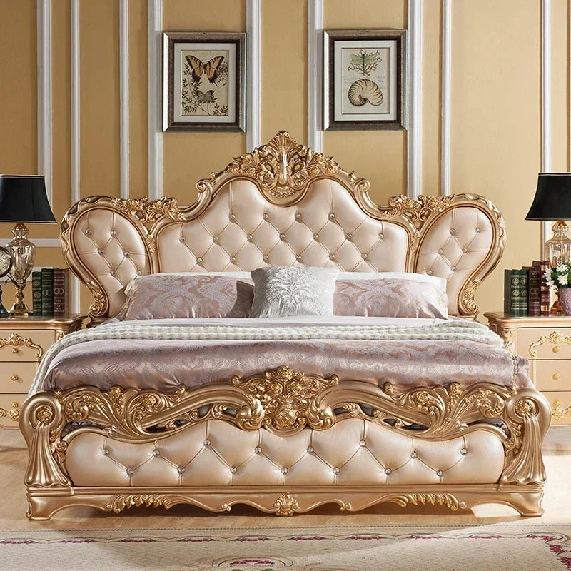 Queen Nordic Luxury Bed Under Storage King Modern Bedroom Bed Wood Genuine Leather Letto Matrimoniale Multifunzione Furniture