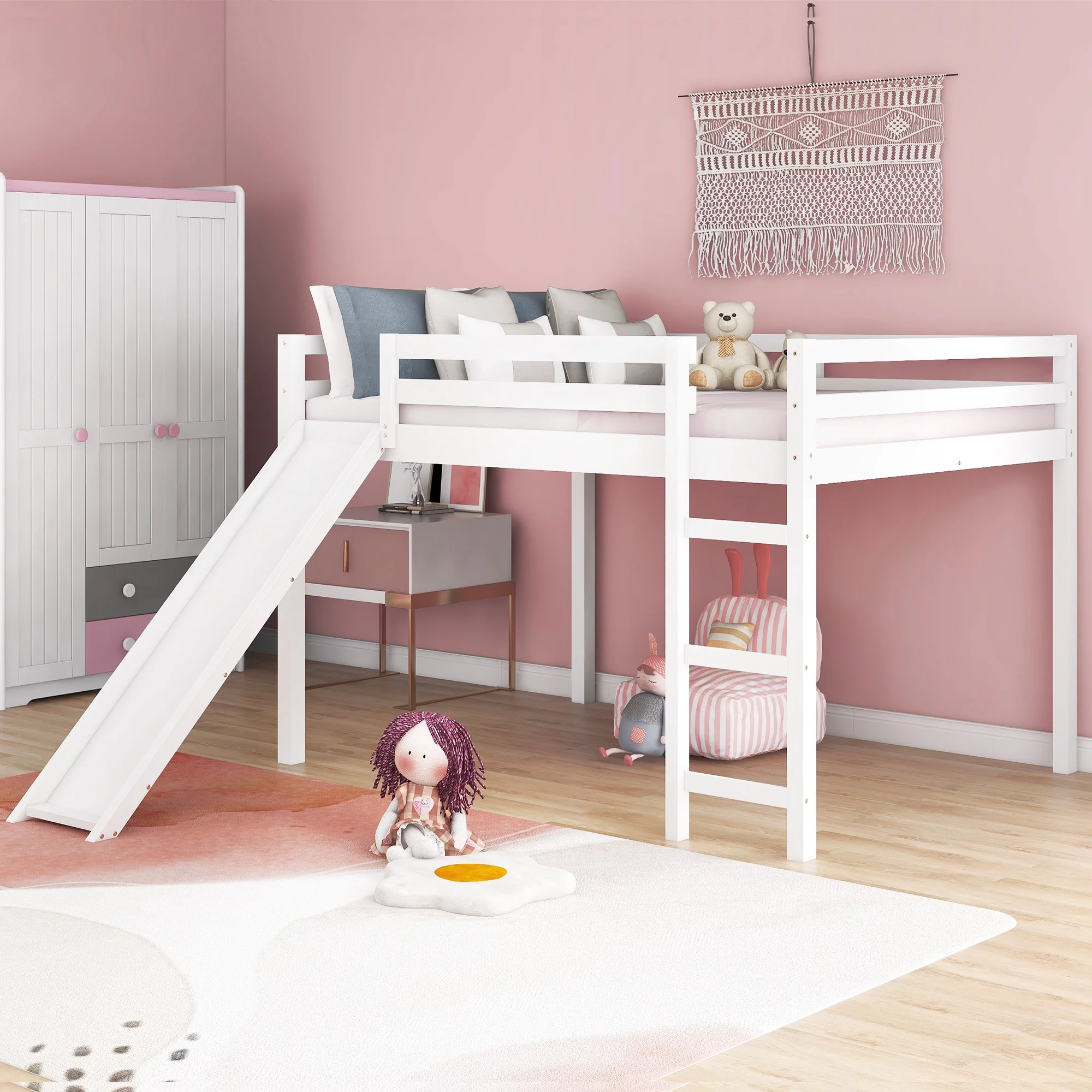 Nestfair Full Size Loft Bed with Slide and Ladder Espresso