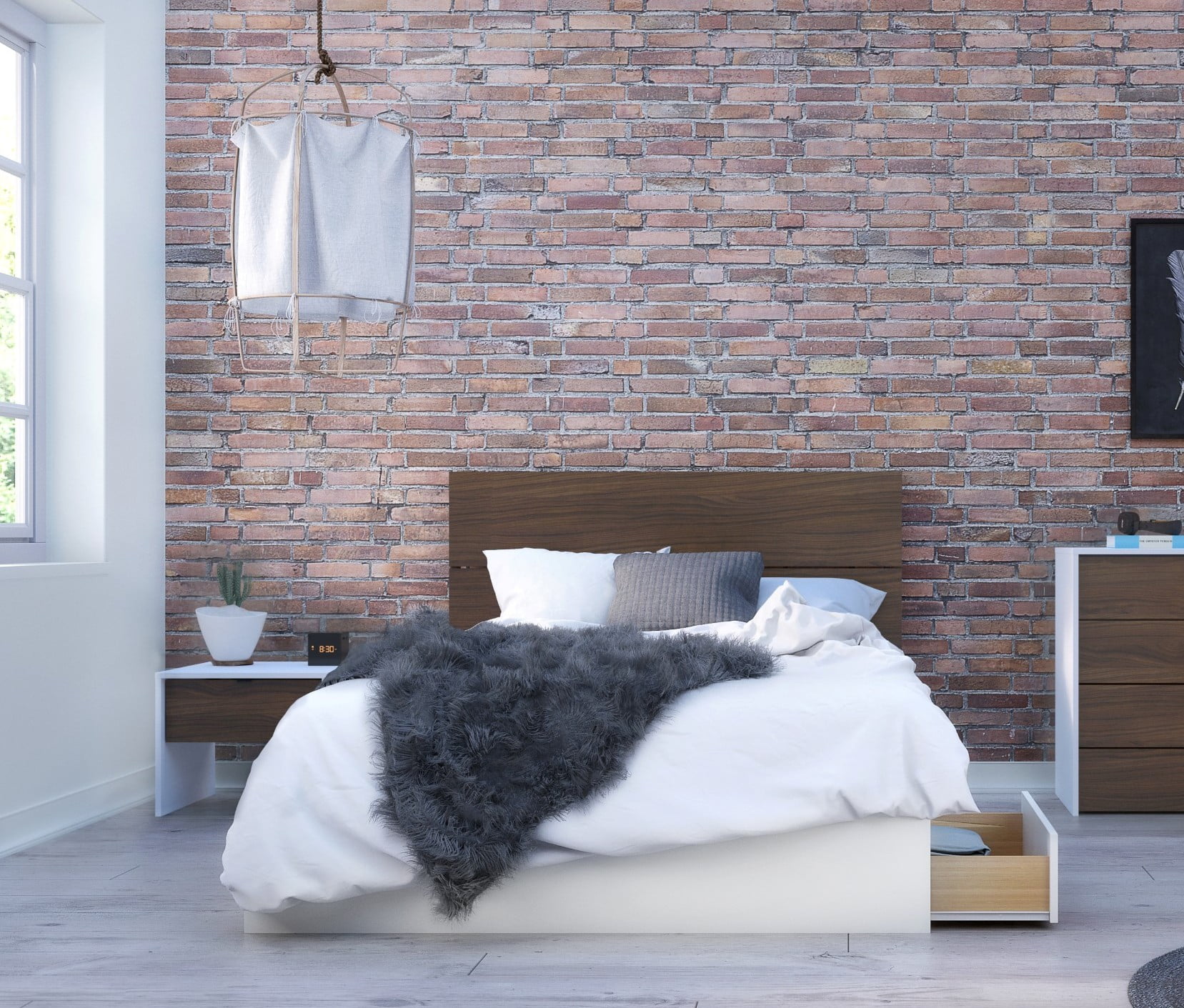 Nexera Axel 3 Piece Full Size Bedroom Set, Walnut & White