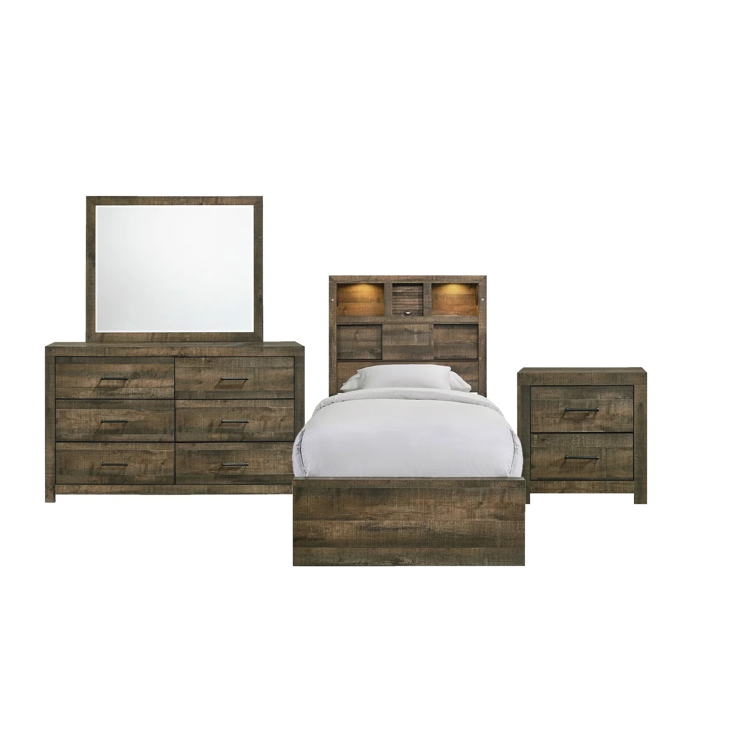 Beckett Twin Bookcase Panel 4PC Bedroom Set with Bluetooth