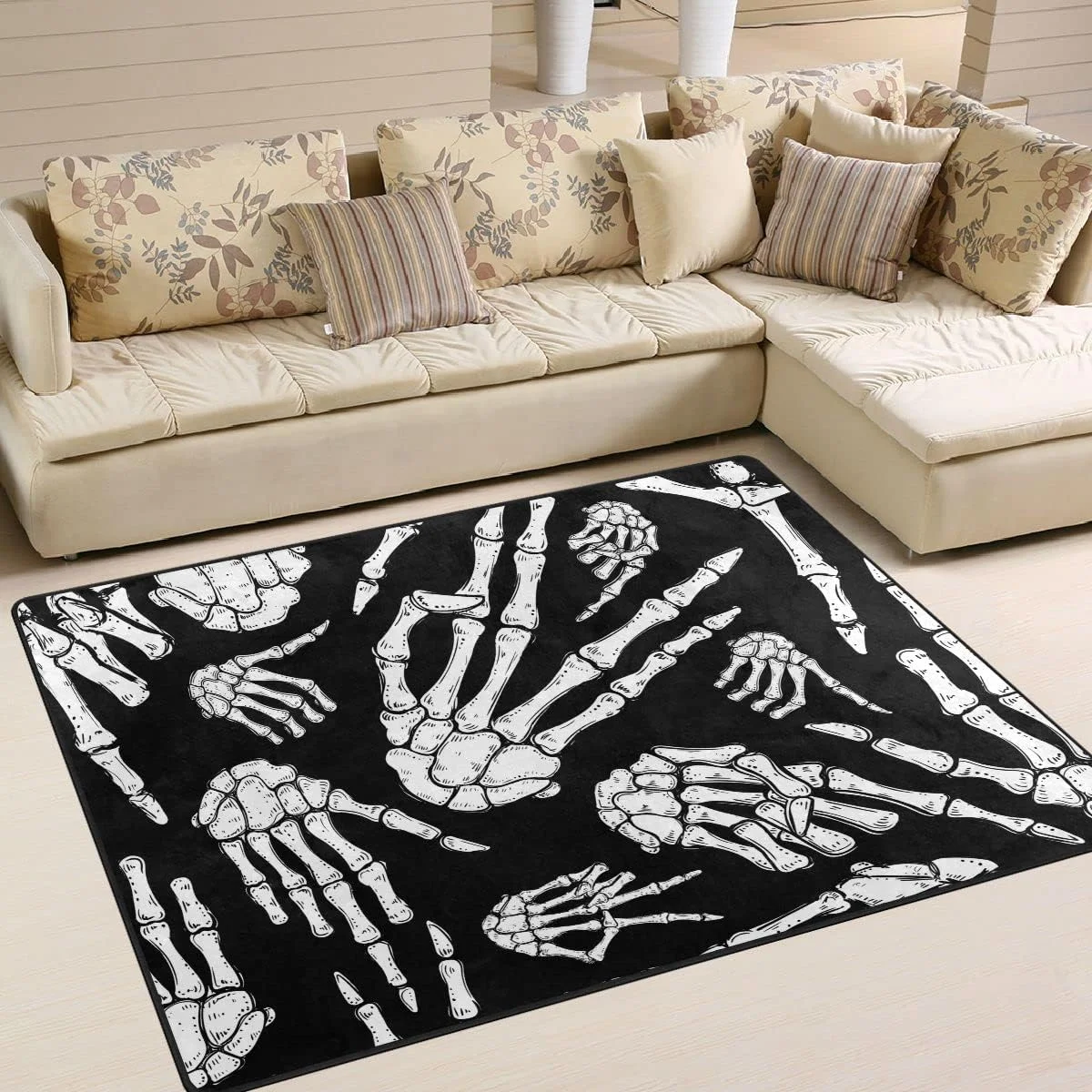 SKYSONIC Halloween Skull Hands Area Rug 5'x7' Pet & Child Friendly Carpet for Living Room Bedroom Dining Room,Indoor Outdoor Soft Rug Washable Non Slip Comfortable Area Rug