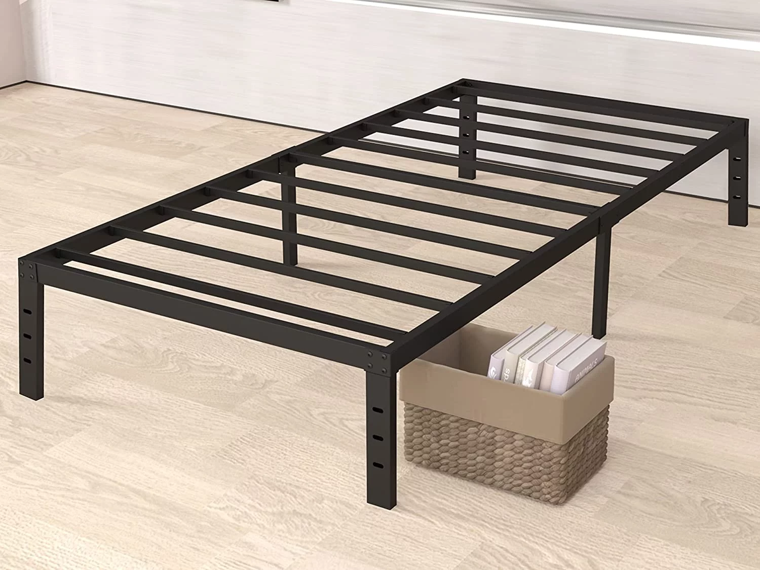 Popular Goltriever Twin XL Bed Frames  18 Inch High Heavy Duty Metal Frame  2500Lbs Non-Slip Steel Slats Support Bed Frame with Storage  No Box Spring Needed  Easy Assembly  Black