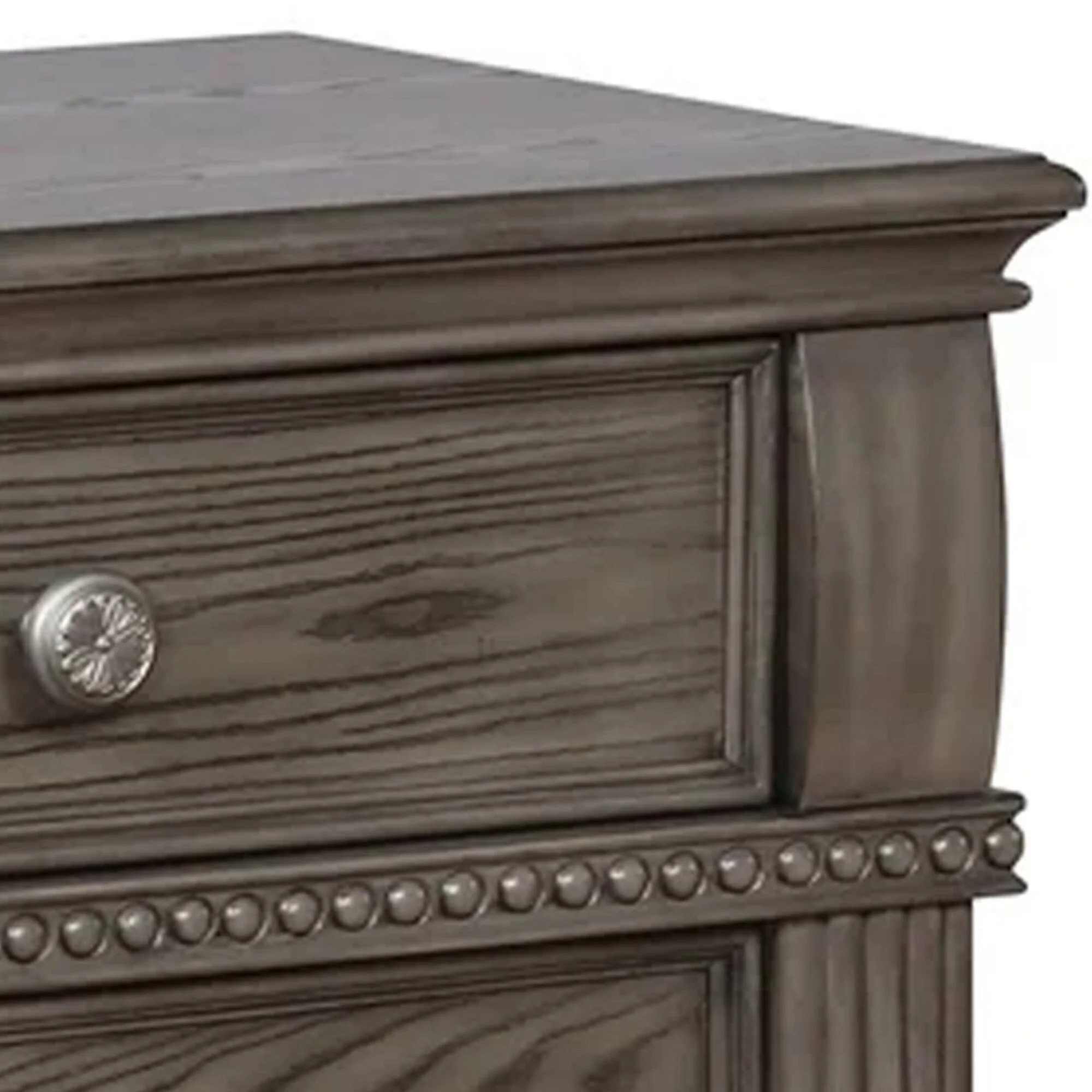 Akia 28 Inch Traditional 3 Drawer Nightstand, Metal Knobs, Smooth Gray