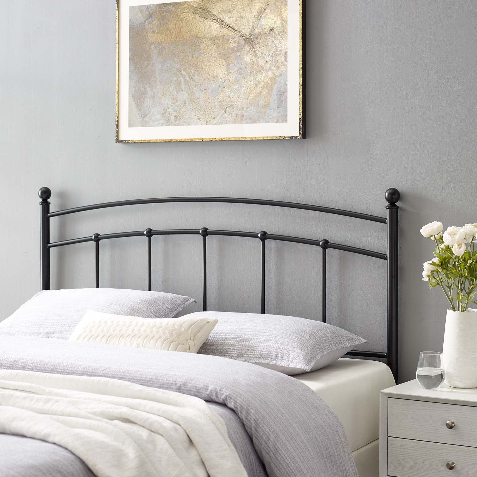 Headboard, Queen Size, Metal, Black, Modern Contemporary Urban Design, Bedroom Master Guest Suite