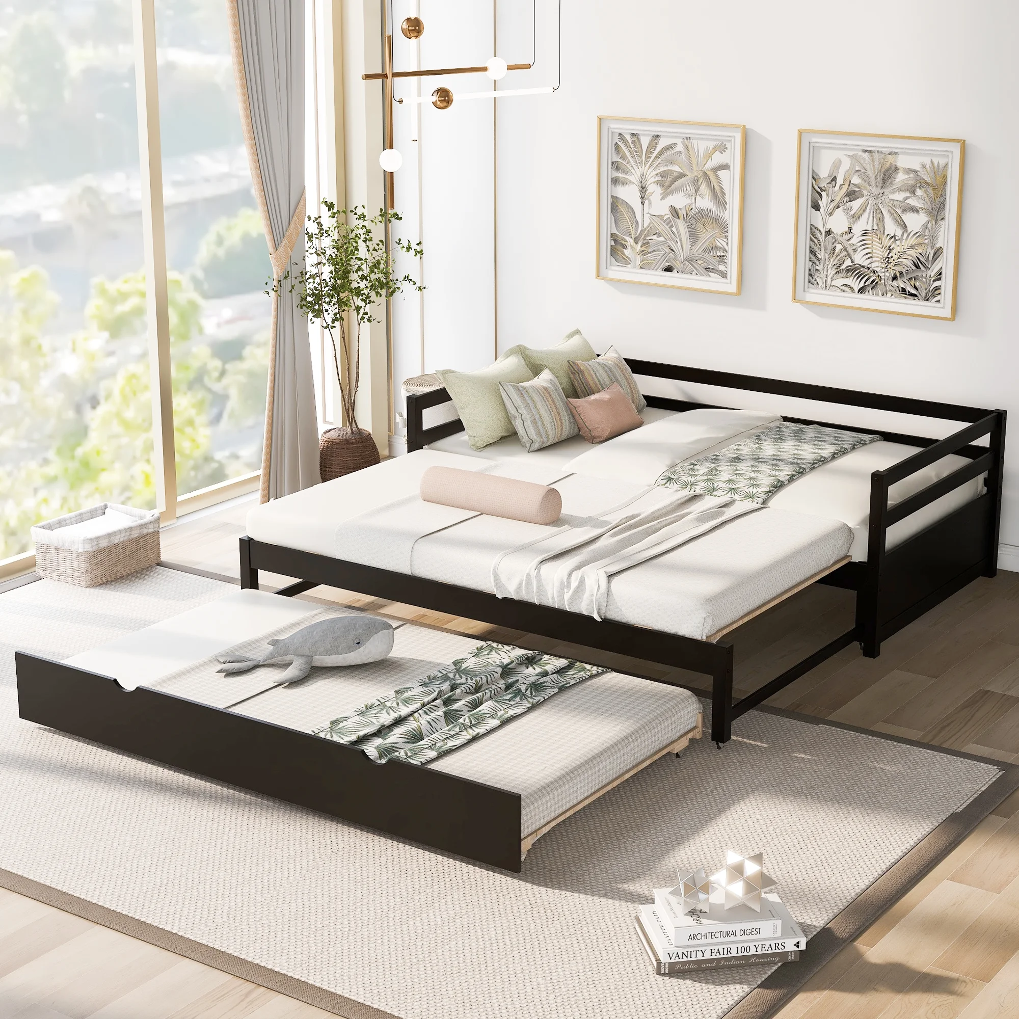 Dcenta Twin or Double Twin Daybed with Trundle,Espresso