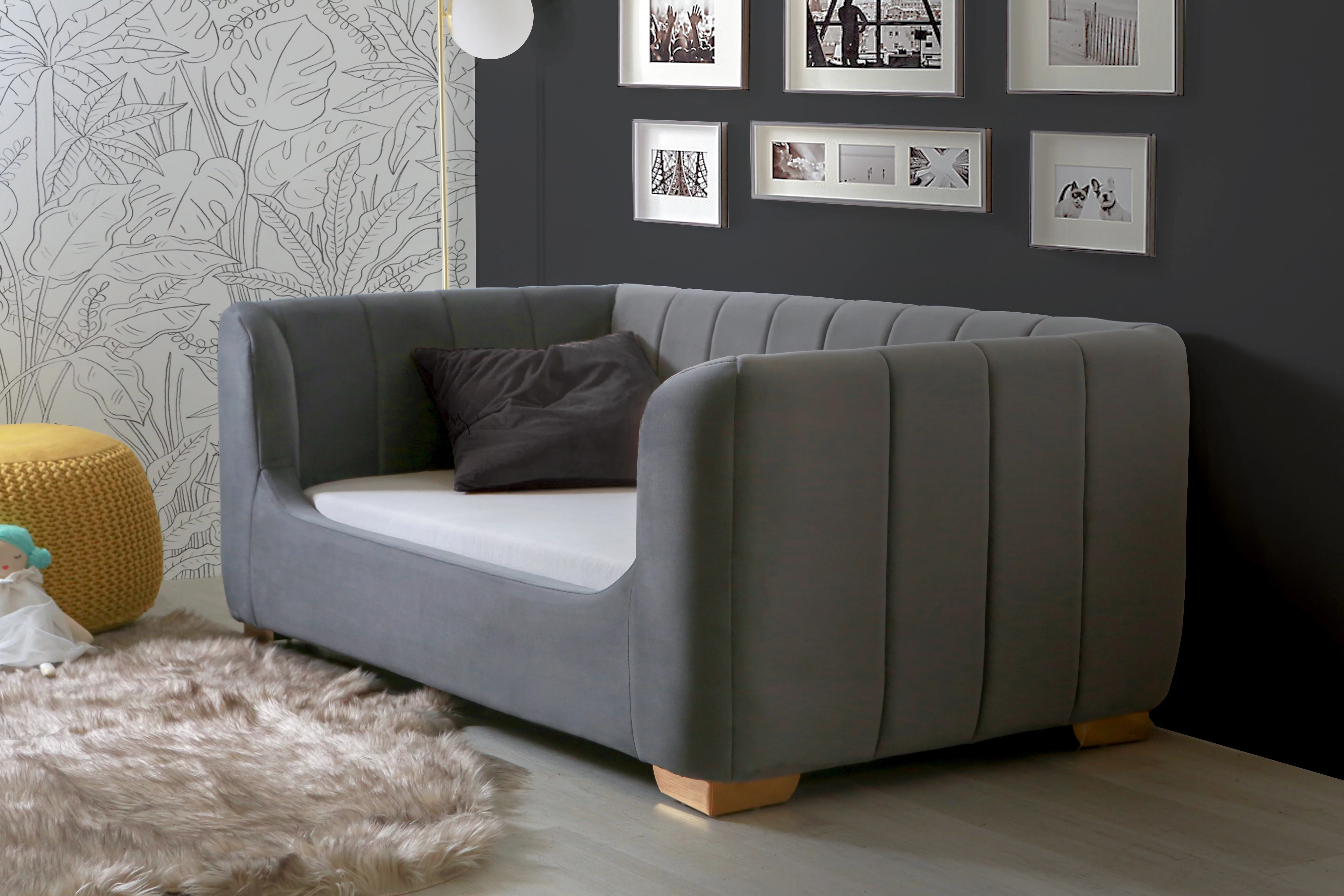 Second Story Home Manhattan Upholstered Toddler Daybed, Earl Grey