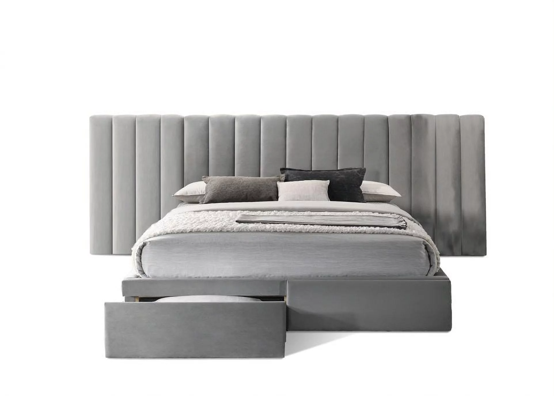 King Size Velvet continuous spread Headboard with Footboard