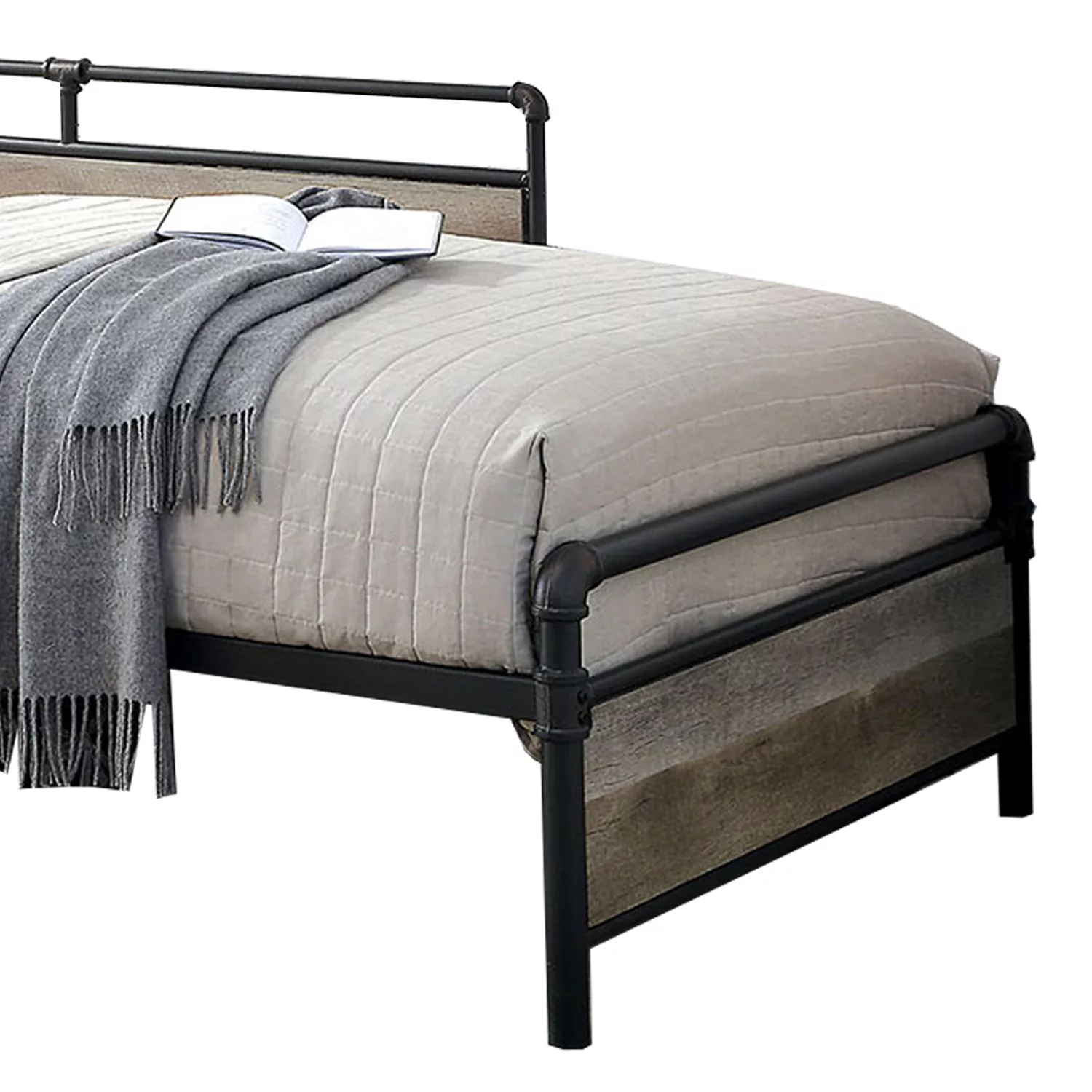 Benjara BM207633 34 x 42 x 78 in. Industrial Pipe Design Metal Daybed with Wooden Panels, Black