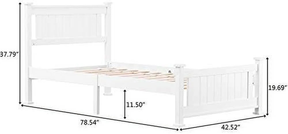 xrboomlife Twin Bed Frame Solid Wood Platform Bed Frame  Single Bed with Headboard  No Box Spring Needed Panel Bed  Wood Slat Support Mattress Foundation  White