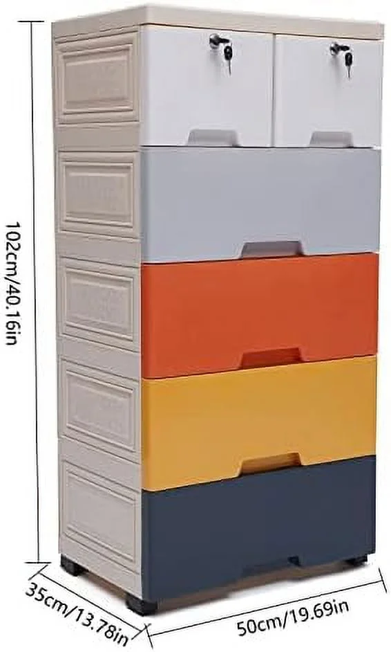 LLBIULife Plastic Drawers Dresser   Cabinet with 6 Drawers  20" Wx14 Dx40 H Closet Drawers Tall Dresser Organizer with 5 Wheels for Clothes/Toys  Playroom Bedroom Kitchen