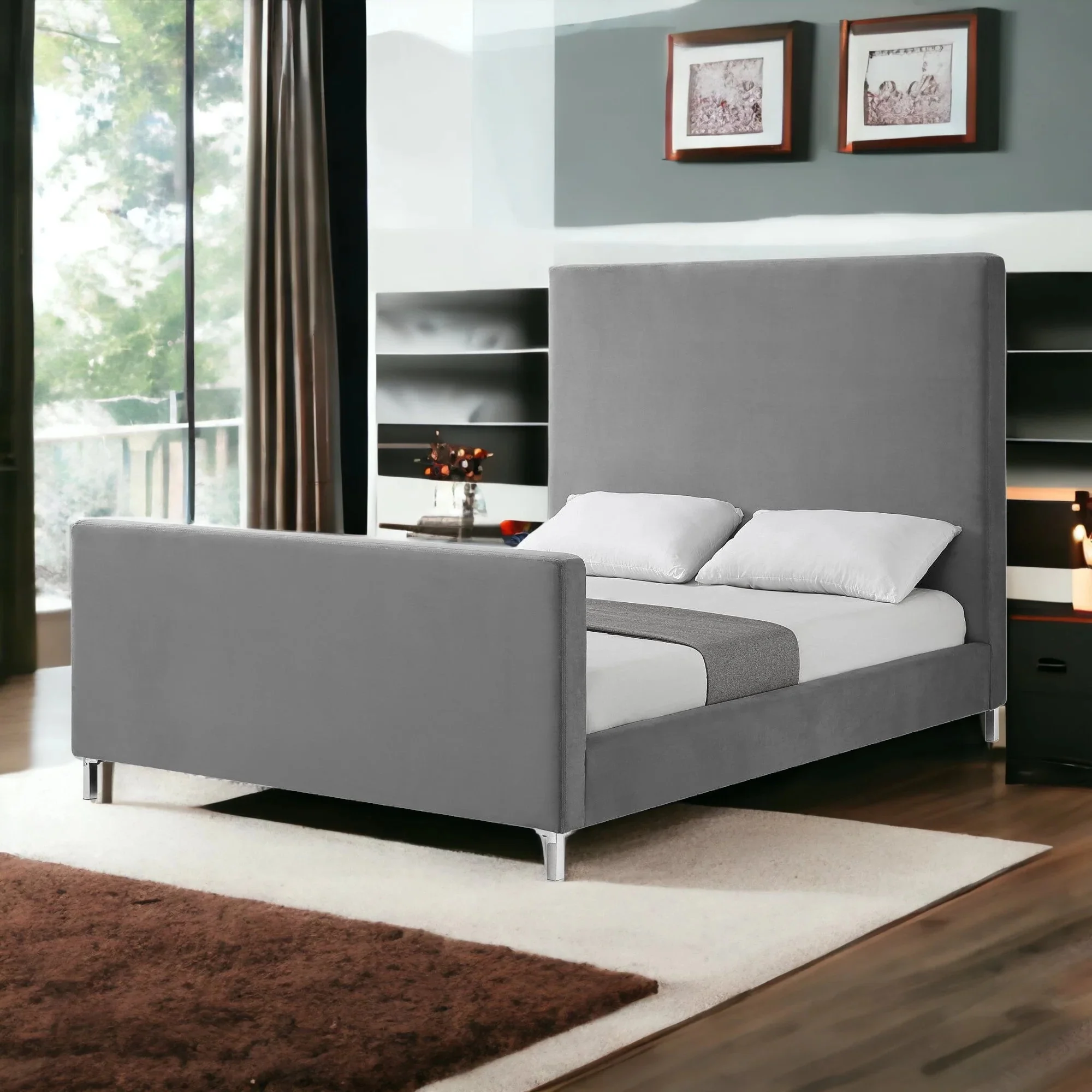 Hunter Green Solid Wood Queen Upholstered Velvet Bed