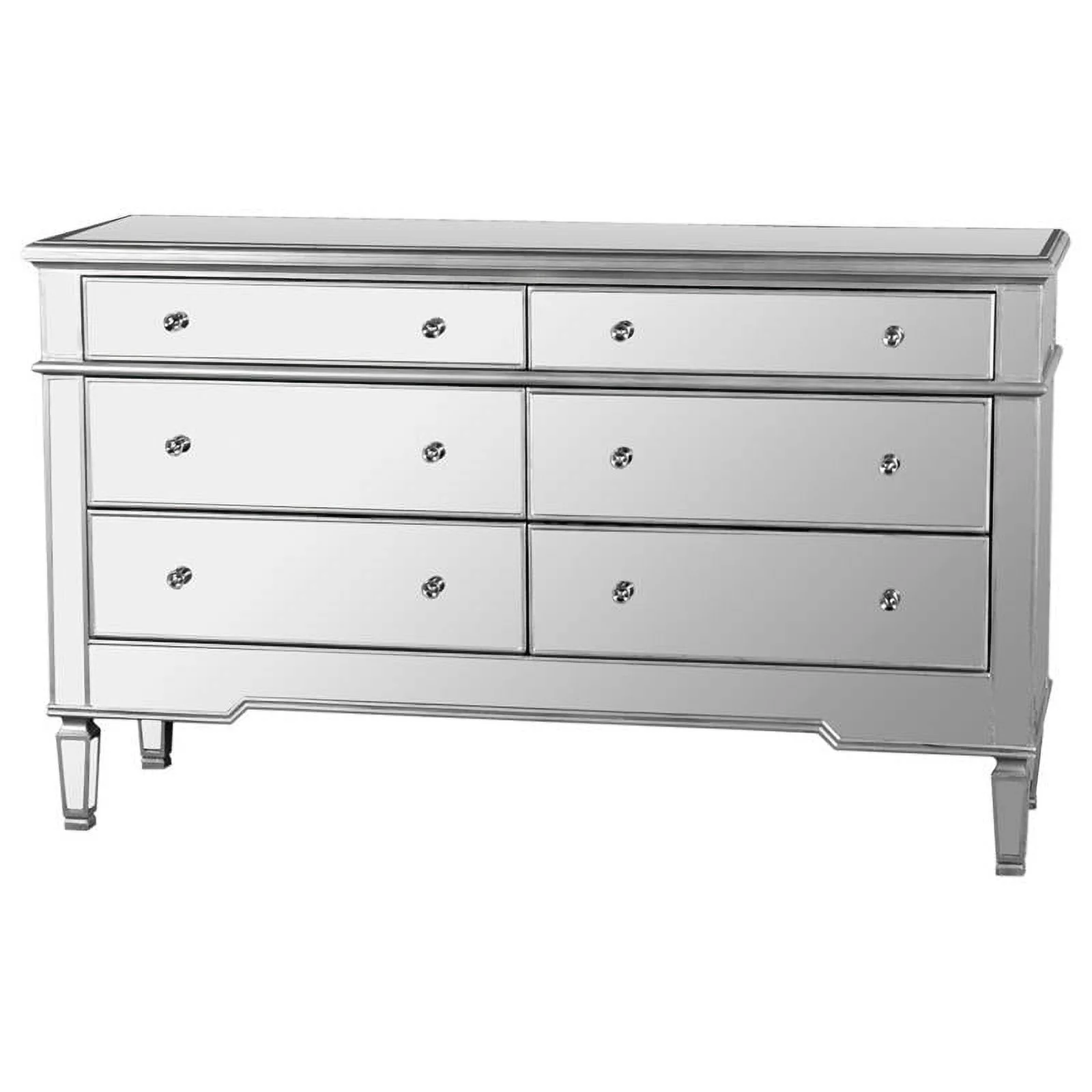 Pemberly Row 6-Drawer Solid Wood Bedroom Dresser in Silver Brushed