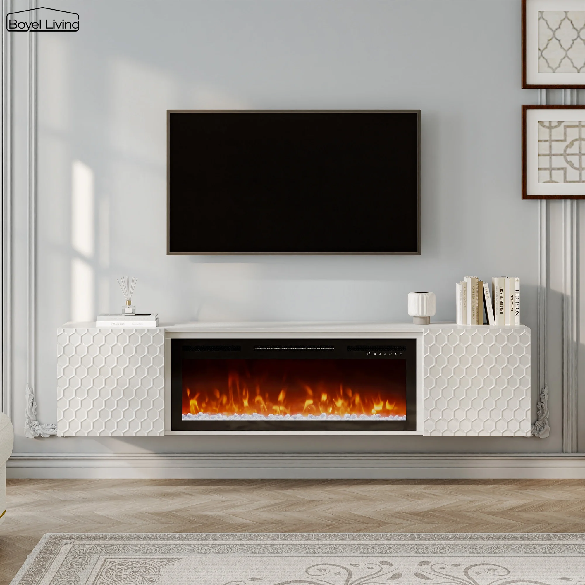 Boyel Livng Floating Fireplace TV Stand, Wall Mounted TV Console w/ 36