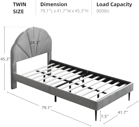 HBBOOMLIFE Pink Bed Frame Full Size  Aesthetic Upholstered Bed with Unique Seashell Headboard  Soft Velvet Platform Bed  Strong Wooden Slats Support  No Box Spring Needed  Heavy Duty  Eas