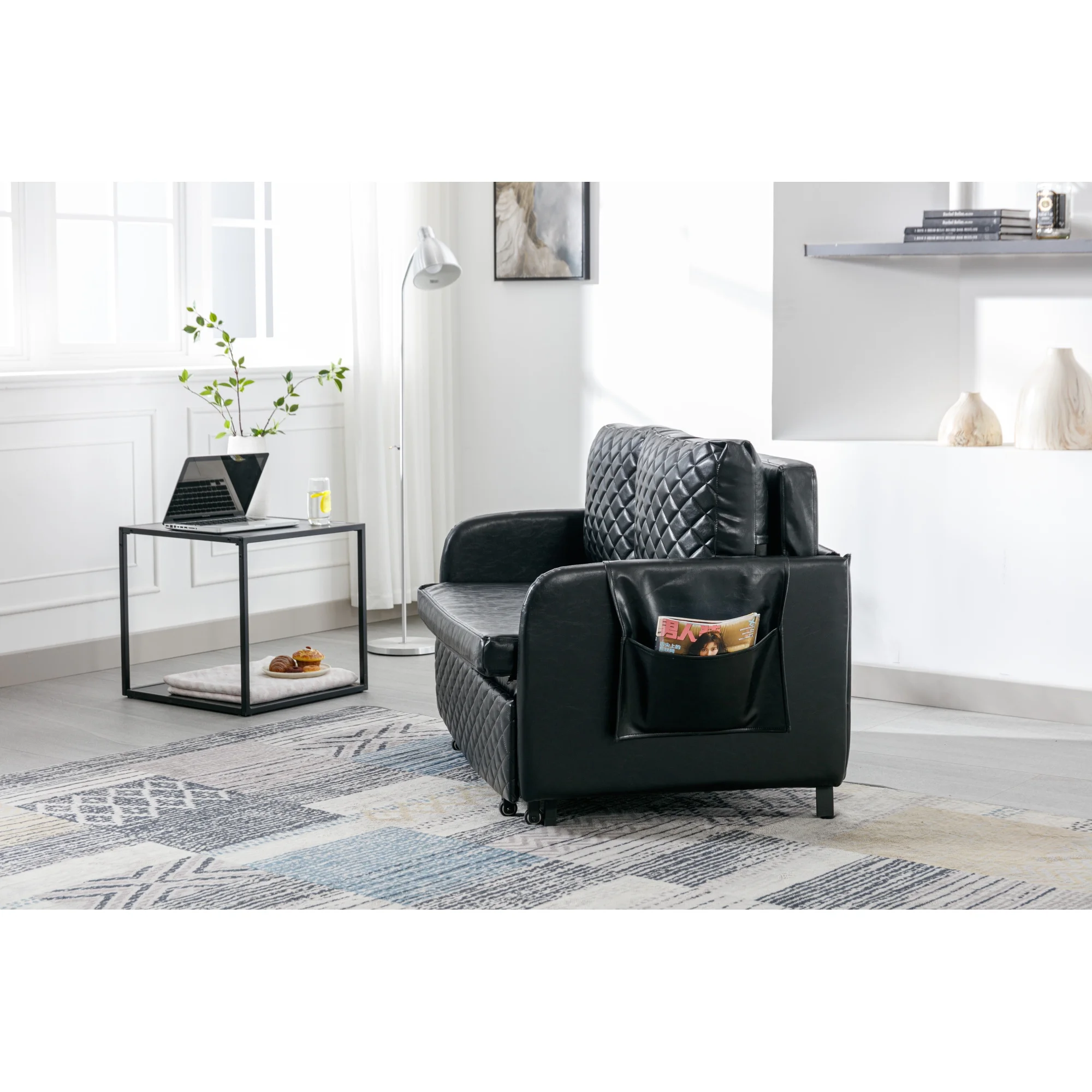 Modern Velvet Convertible Sleeper Sofa Bed with Headboard