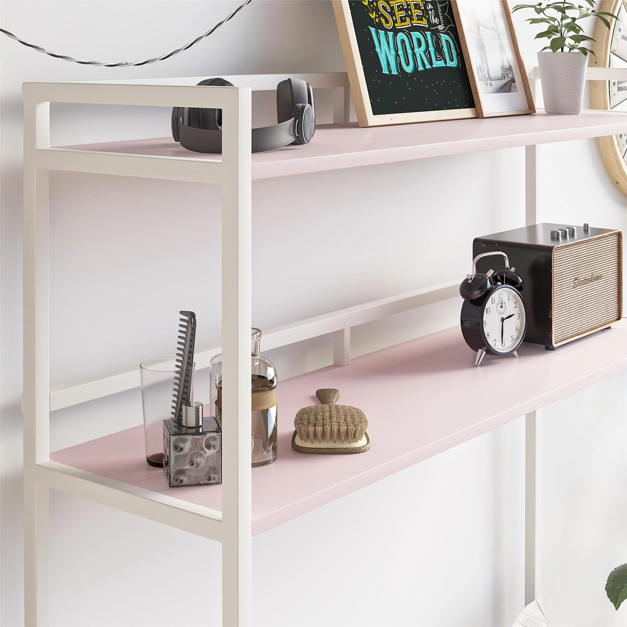 Novogratz Beverly Over-The-Bed Storage for Twin & XL Twin Beds, Light Pink/White