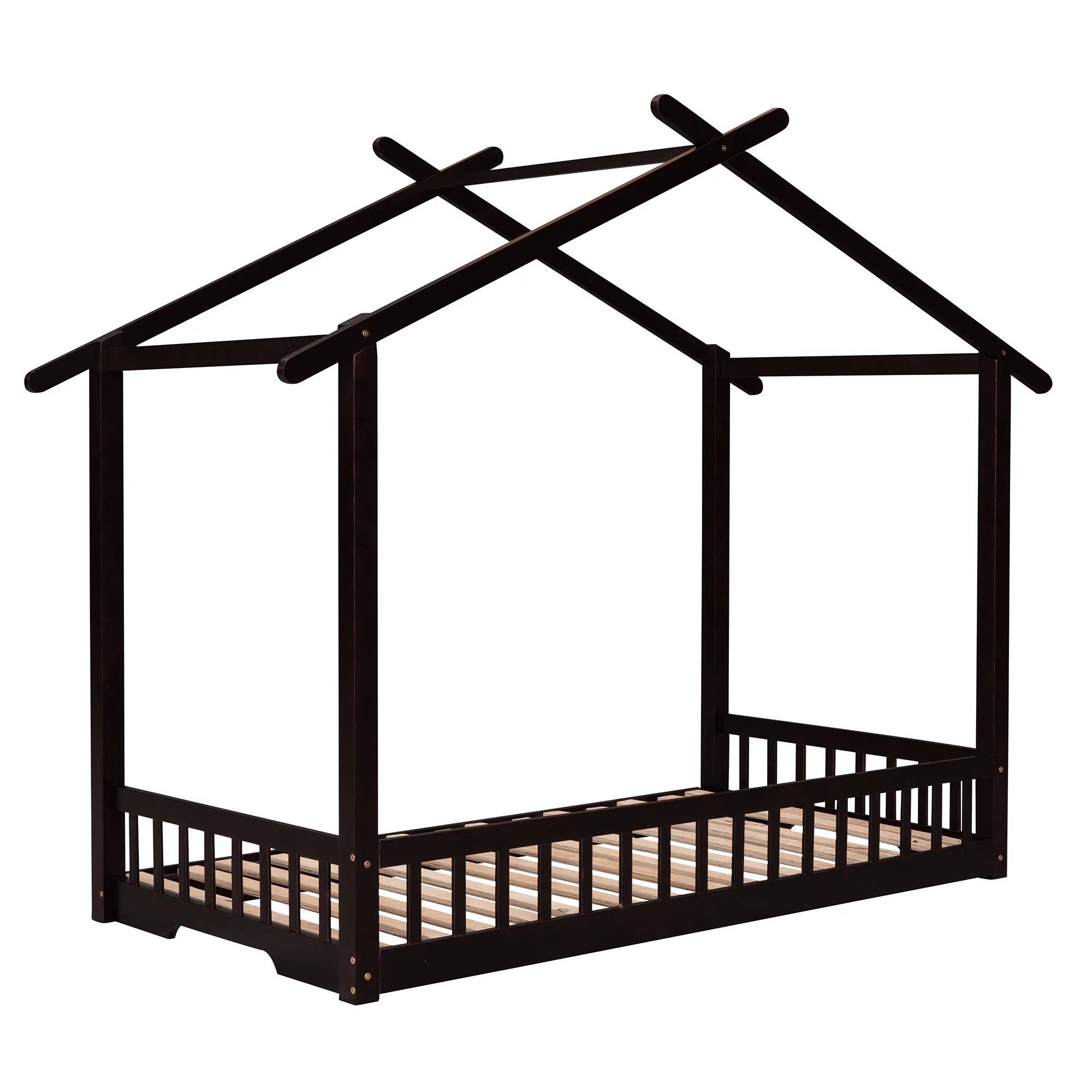 LANTRO JS Extending House Bed, Wooden Daybed, Espresso