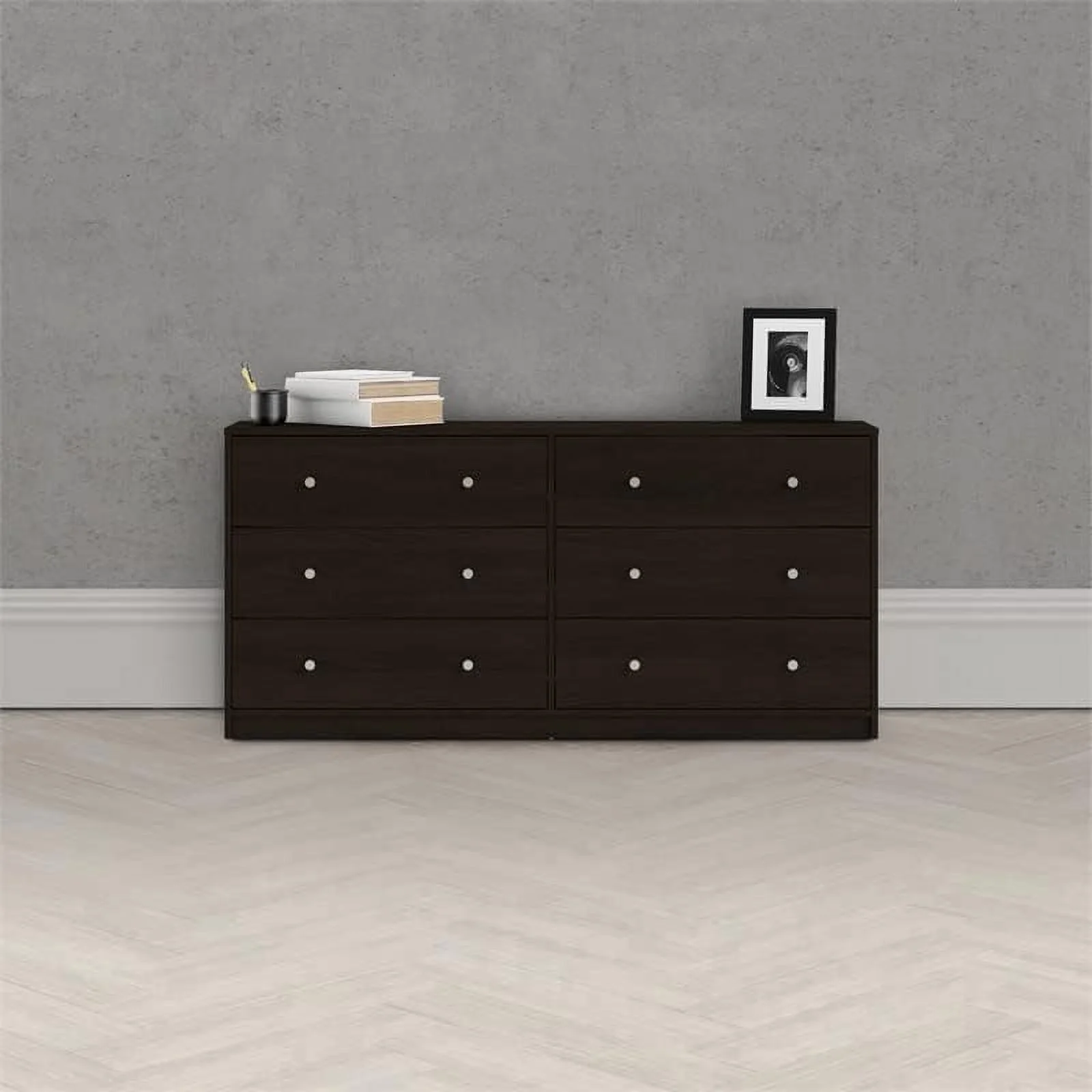 Engineered Wood 6 Drawer Double Dresser In Coffee