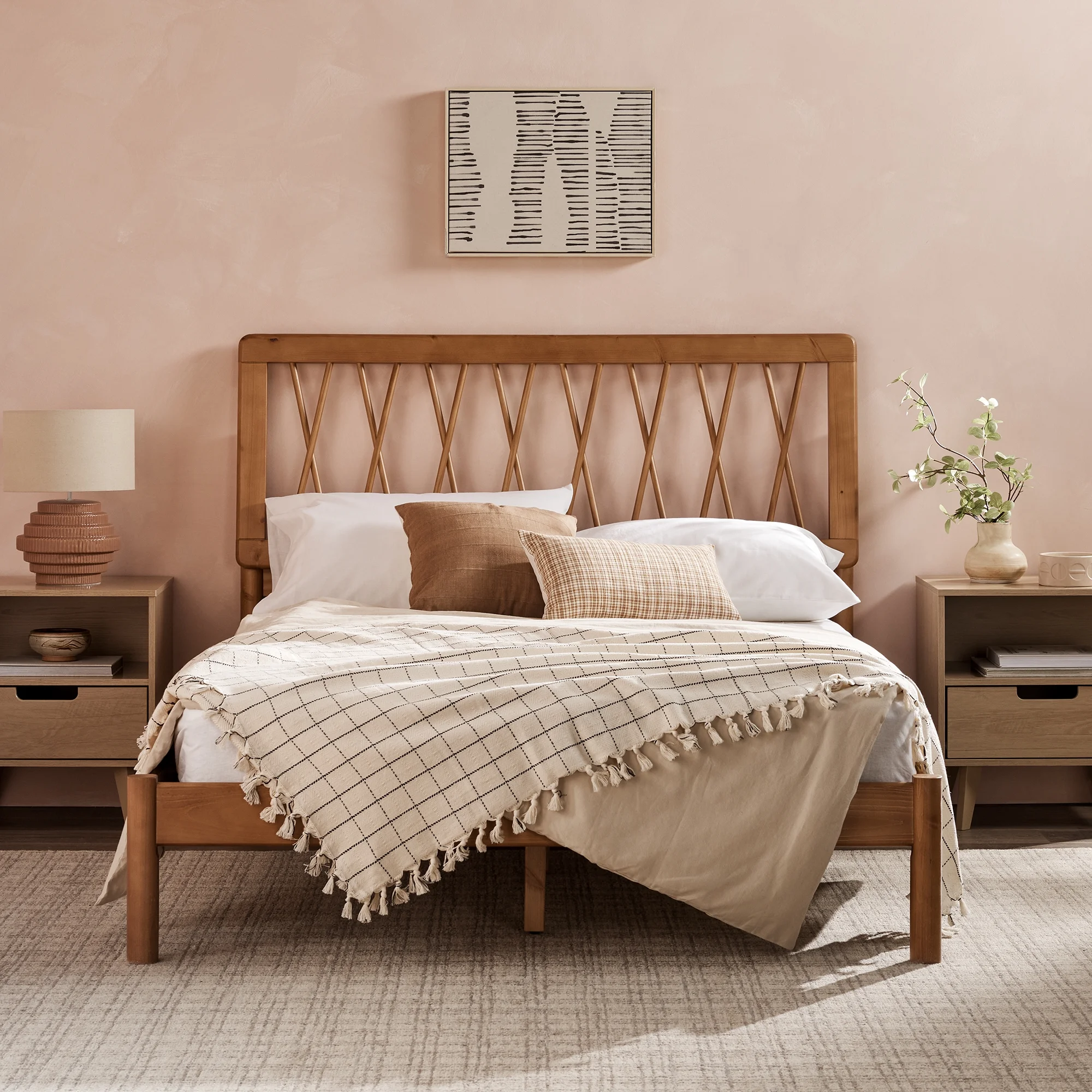 Walker Edison Transitional Solid Wood Platform Full Bed, Caramel
