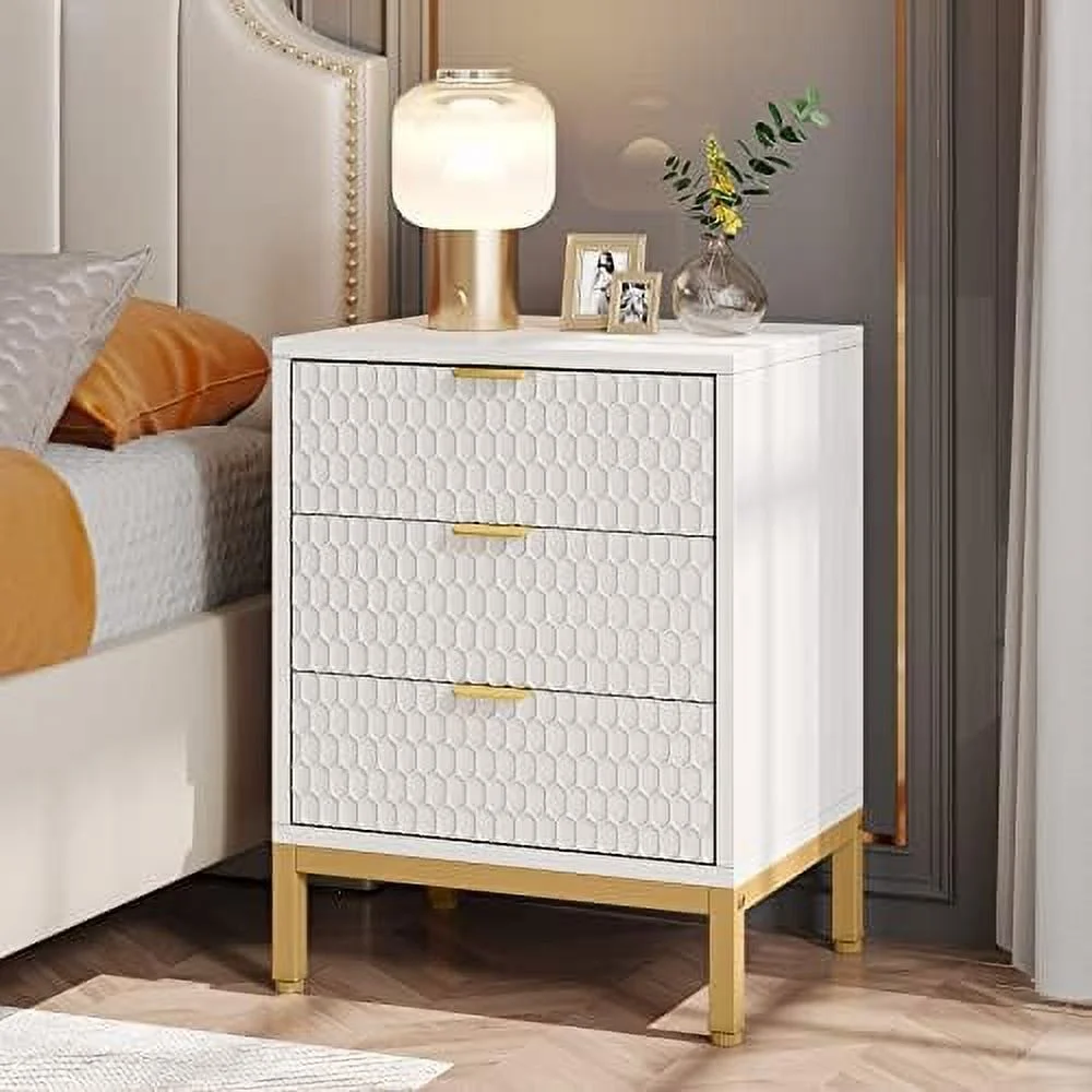HOOMHIBIU Modern Nightstand 25.8" Tall Bedside Table with 3 Drawers Contemporary End Side Table with for Bedroom