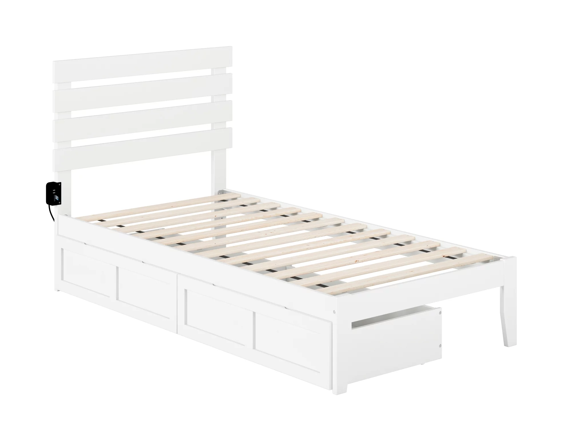 Oxford Twin Bed with USB Turbo Charger and 2 Drawers in White