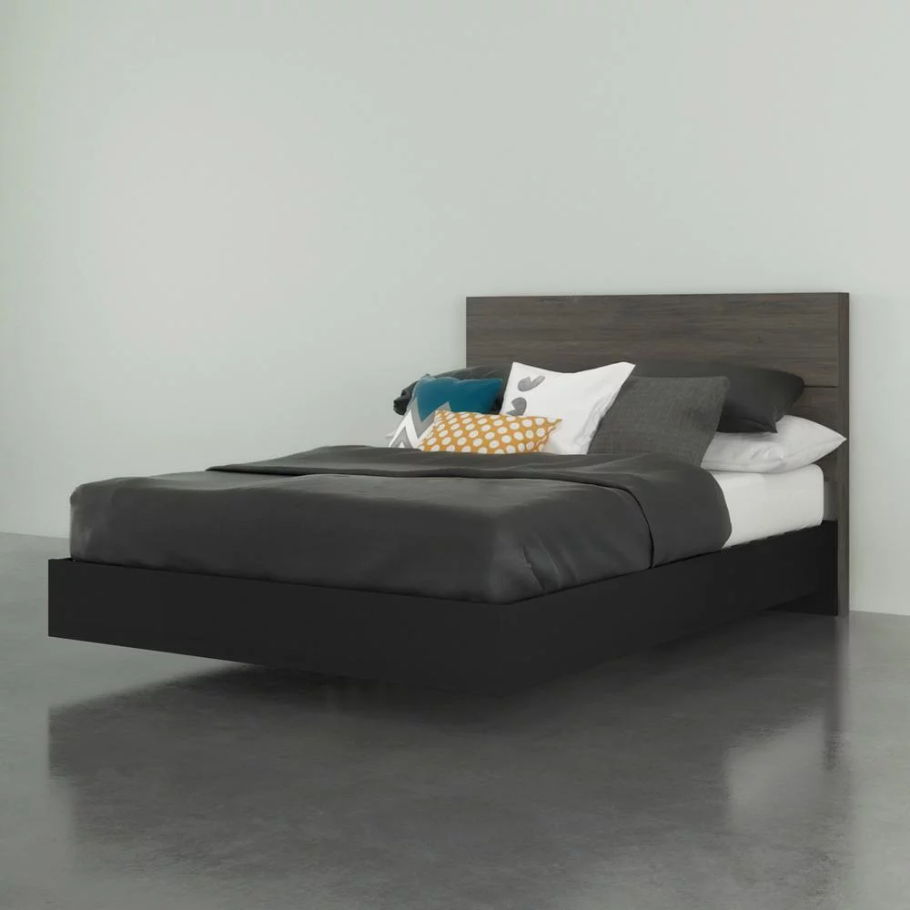 Nexera Apollo Platform Bed with Headboard, Bark Grey and Black Full