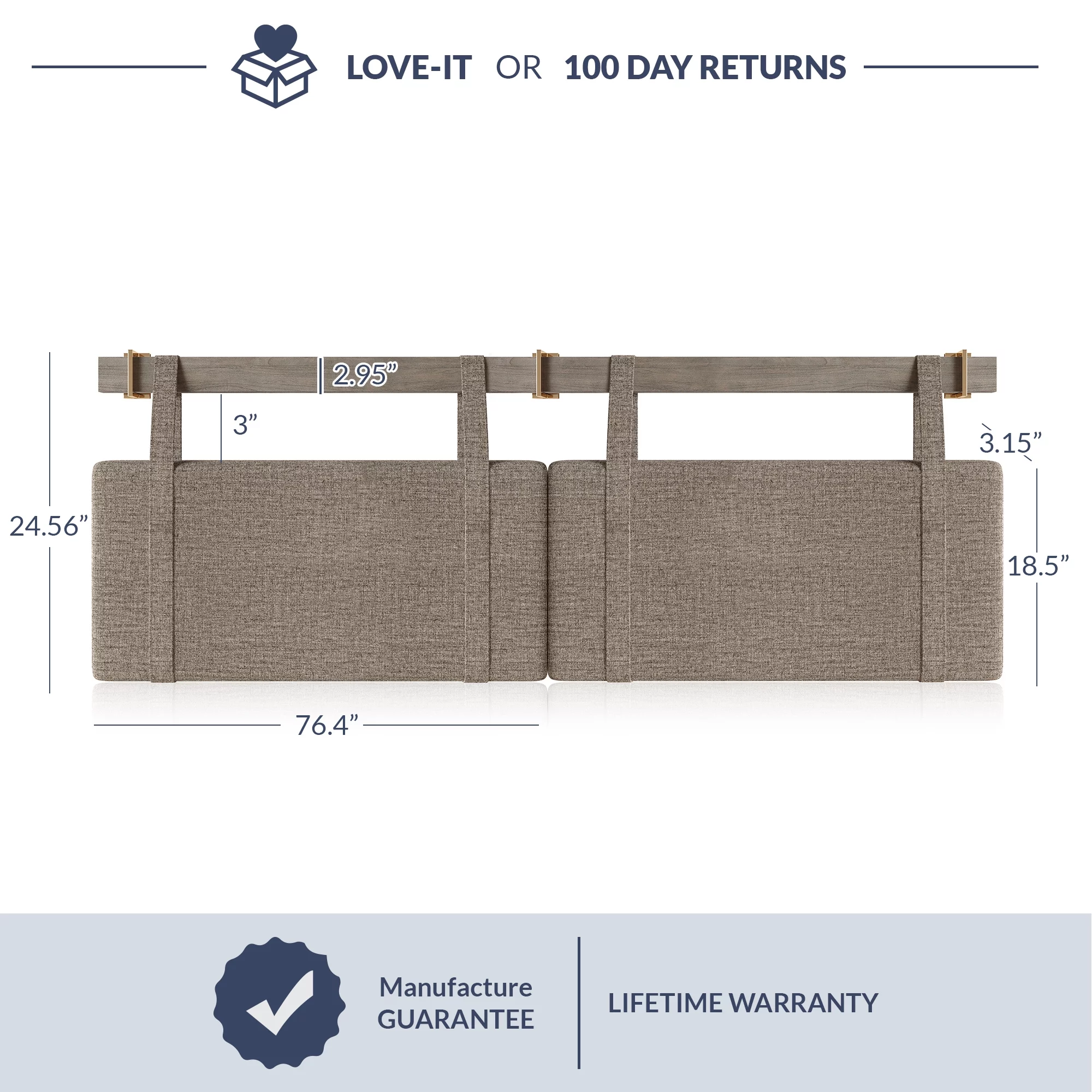 BELLEZE Wall Mounted Headboard for King Size Bed, Linen Fabric Padded Headboard King Upholstered Head Boards Solid Wood Hanging Headboard Panels with Stainless Steel Hooks for Bedroom - Pebble Grey