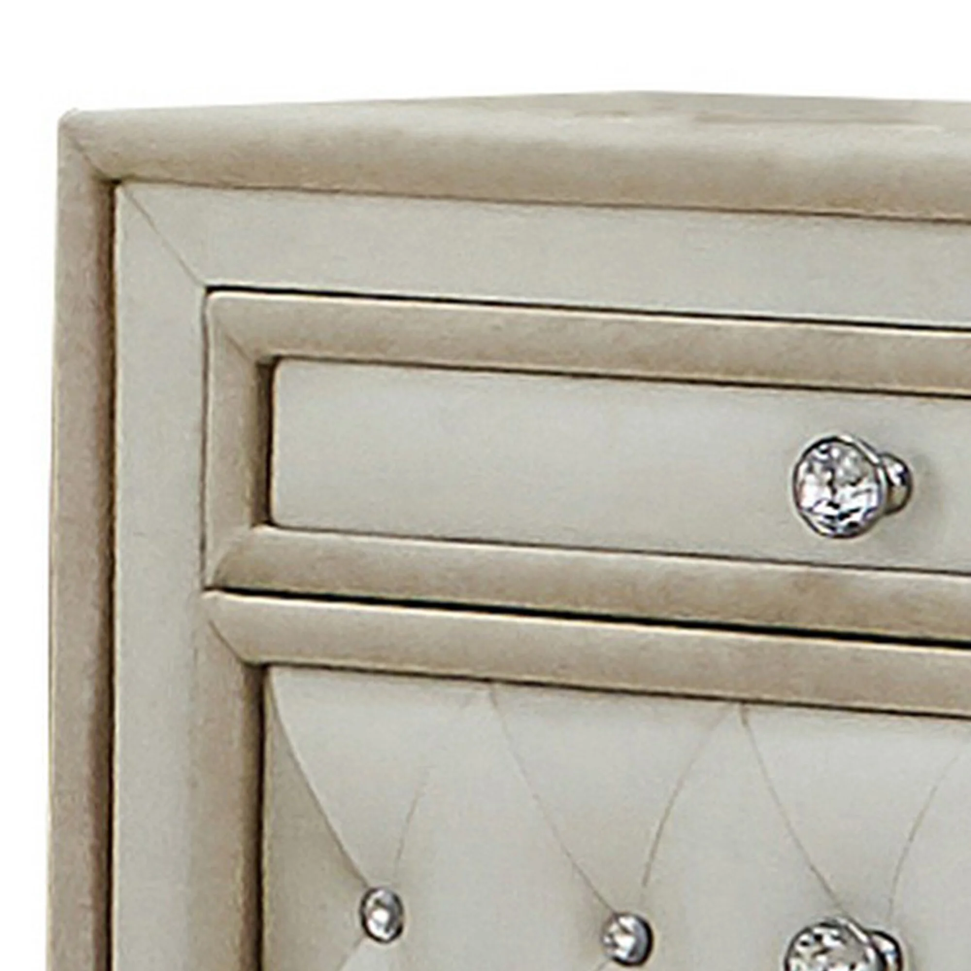 Matt 30 Inch Modern Nightstand, 3 Drawers, Velvet Tufted, Ivory Light Brown