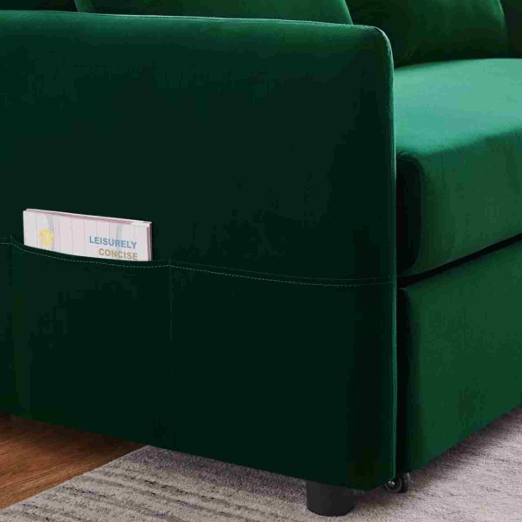 Dinling Double seat sofa bed sofa with pull-out bed, adjustable backrest with 2 lumbar pillows -Dark Green