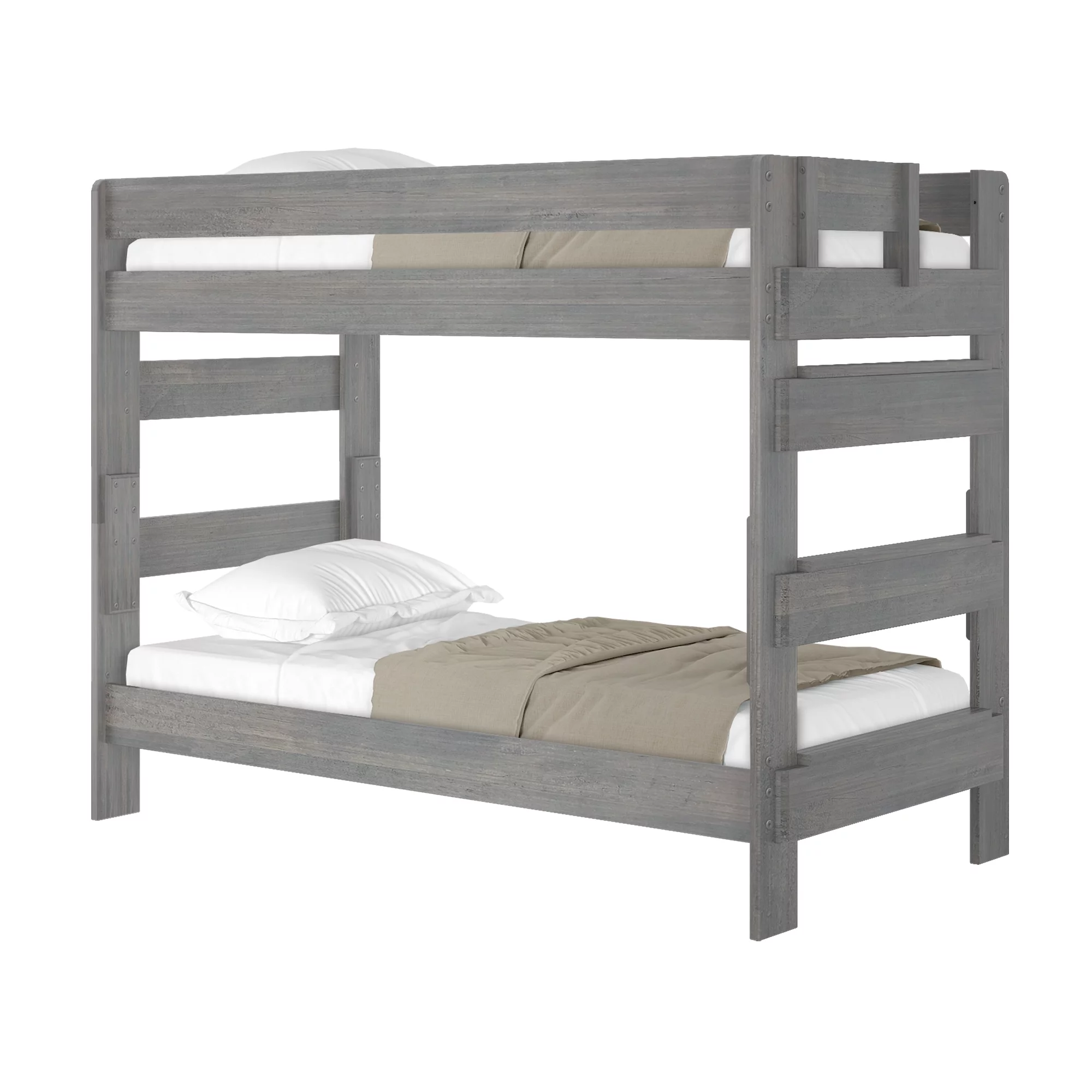 Plank+Beam Farmhouse Twin over Twin Bunk Bed for Adult Solid Wood, Driftwood