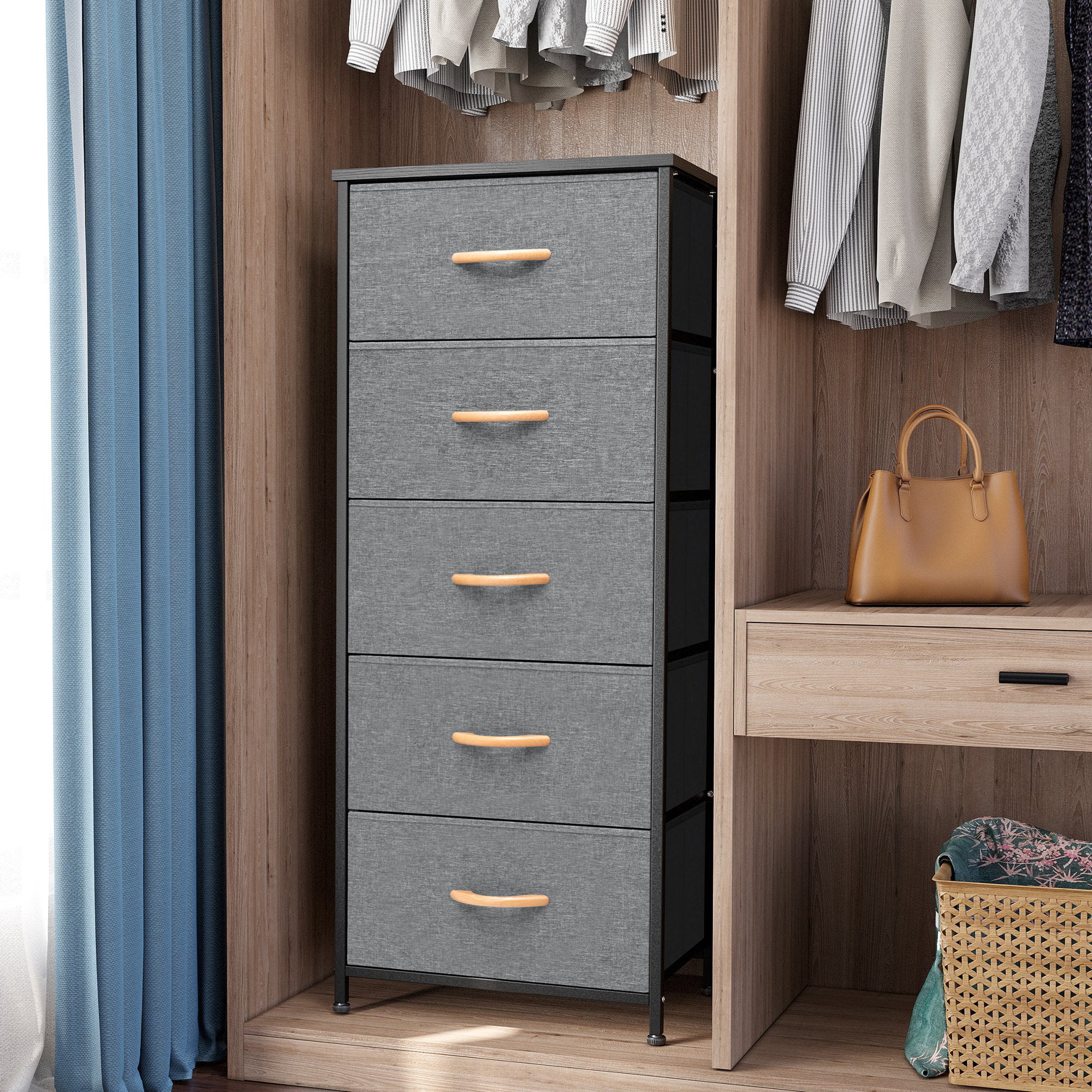 Pellebant Gray Indoor 5-Drawer Dresser Chest Vertical Storage Tower