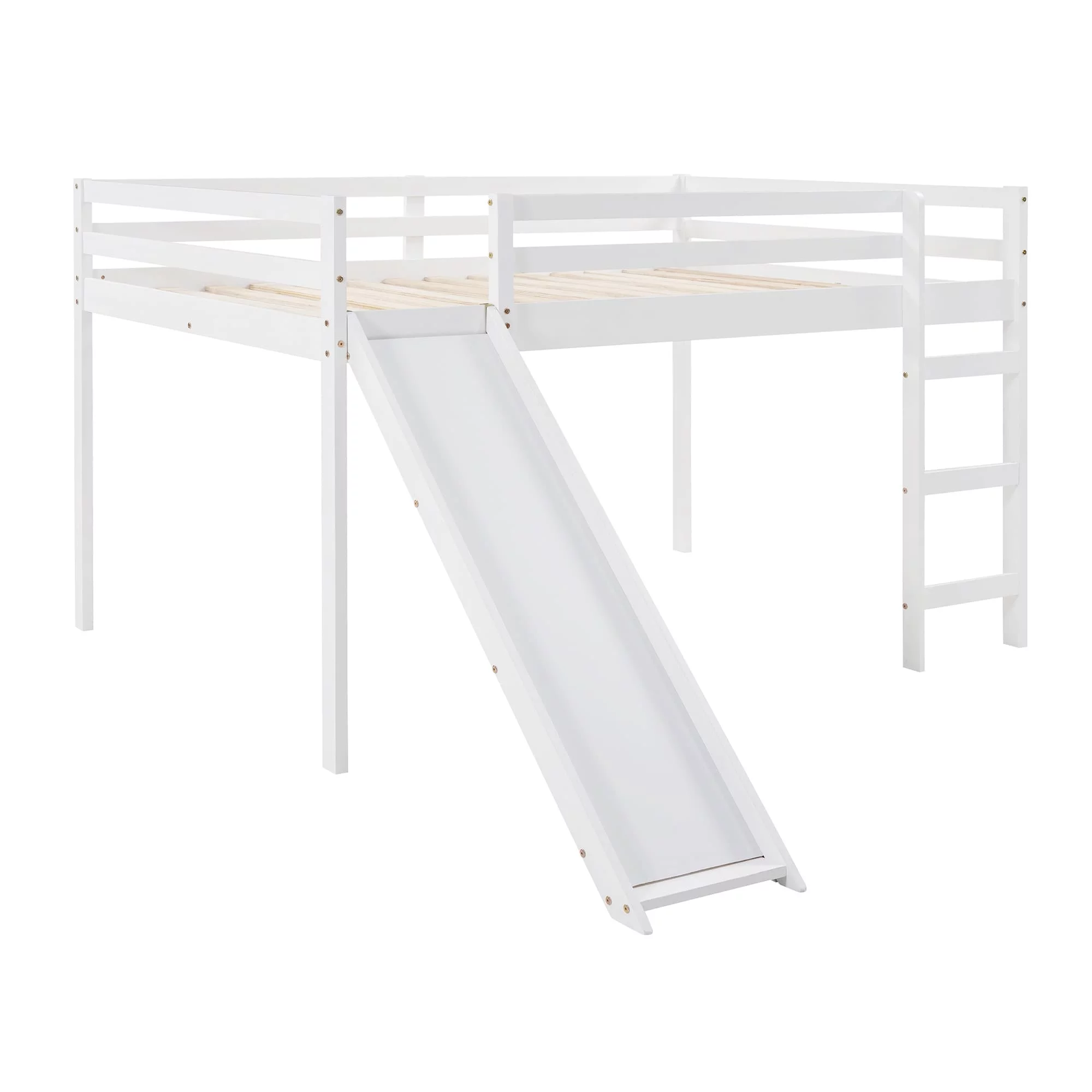 Home Adores Kylo Full Size Loft Bed with Slide White
