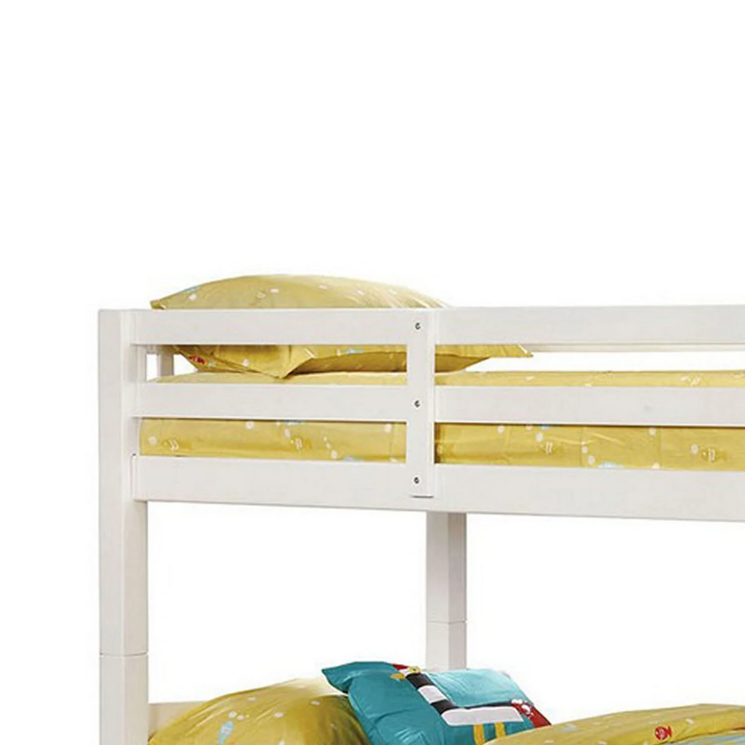 Twin Over Twin Bunk Bed with Slatted Design and Attached Ladder White