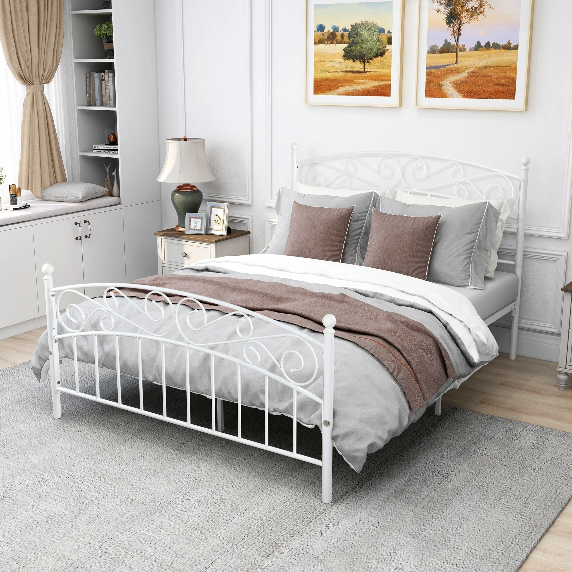 No Brand Antique Graceful Dark Bronze Victorian Iron Bed White