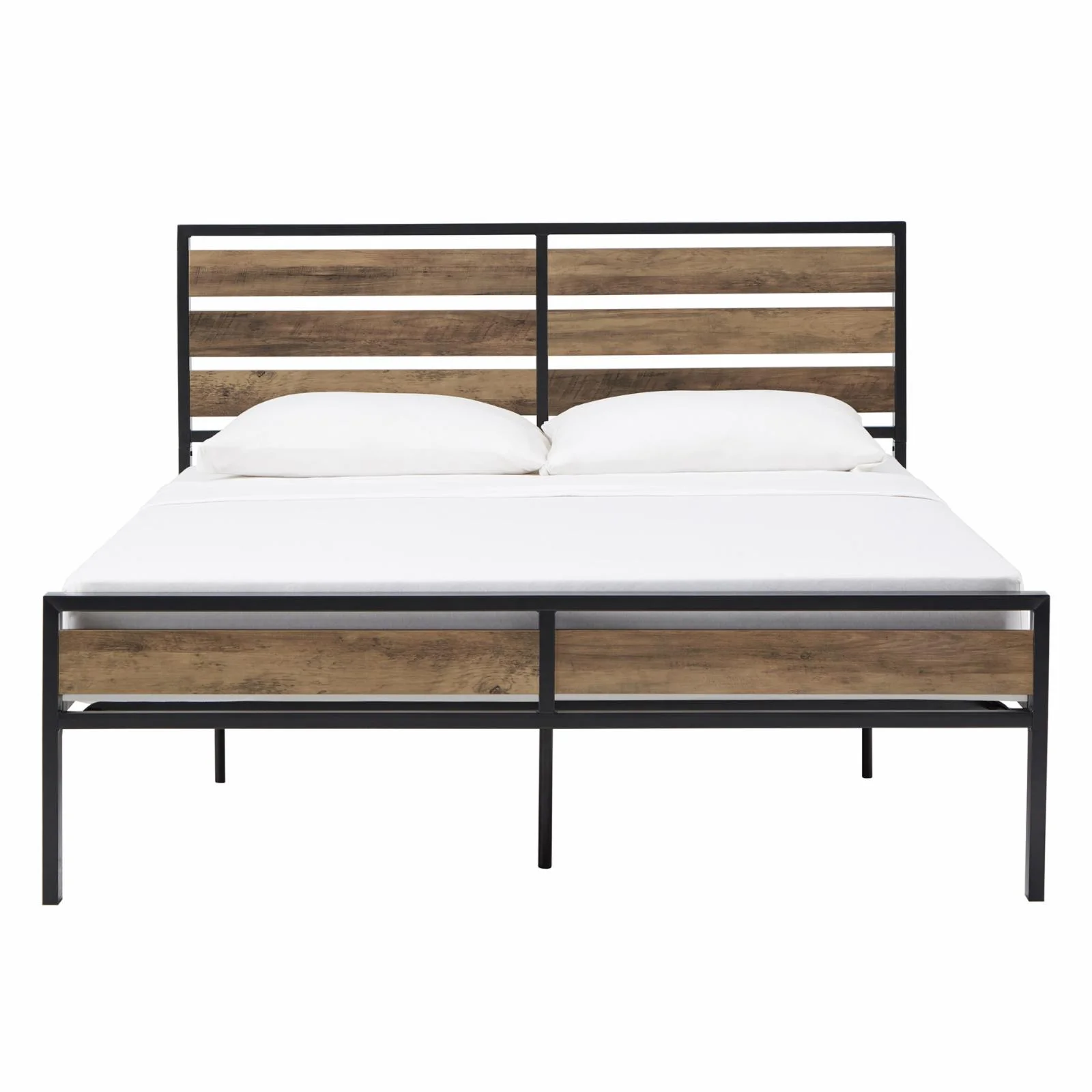 Weston Home Aabir Low Profile Metal and Wood Platform Queen Bed, Brown/Black