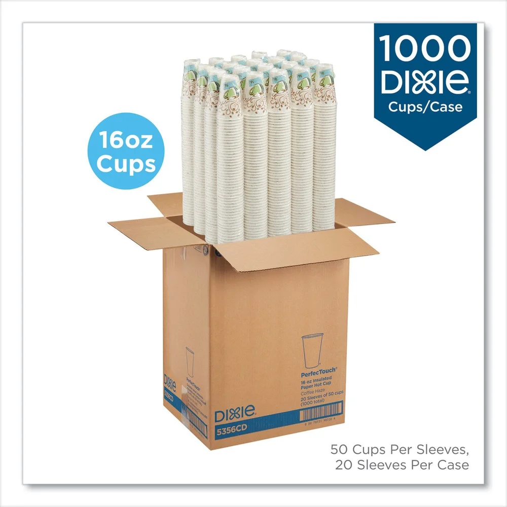Dixie® PerfecTouch® Insulated Disposable Paper Hot Coffee Cup, 5356CD, 16 Fl. Oz., Coffee Haze, 1,000 Count (50 Cups/Sleeve, 20 Sleeves/Case)