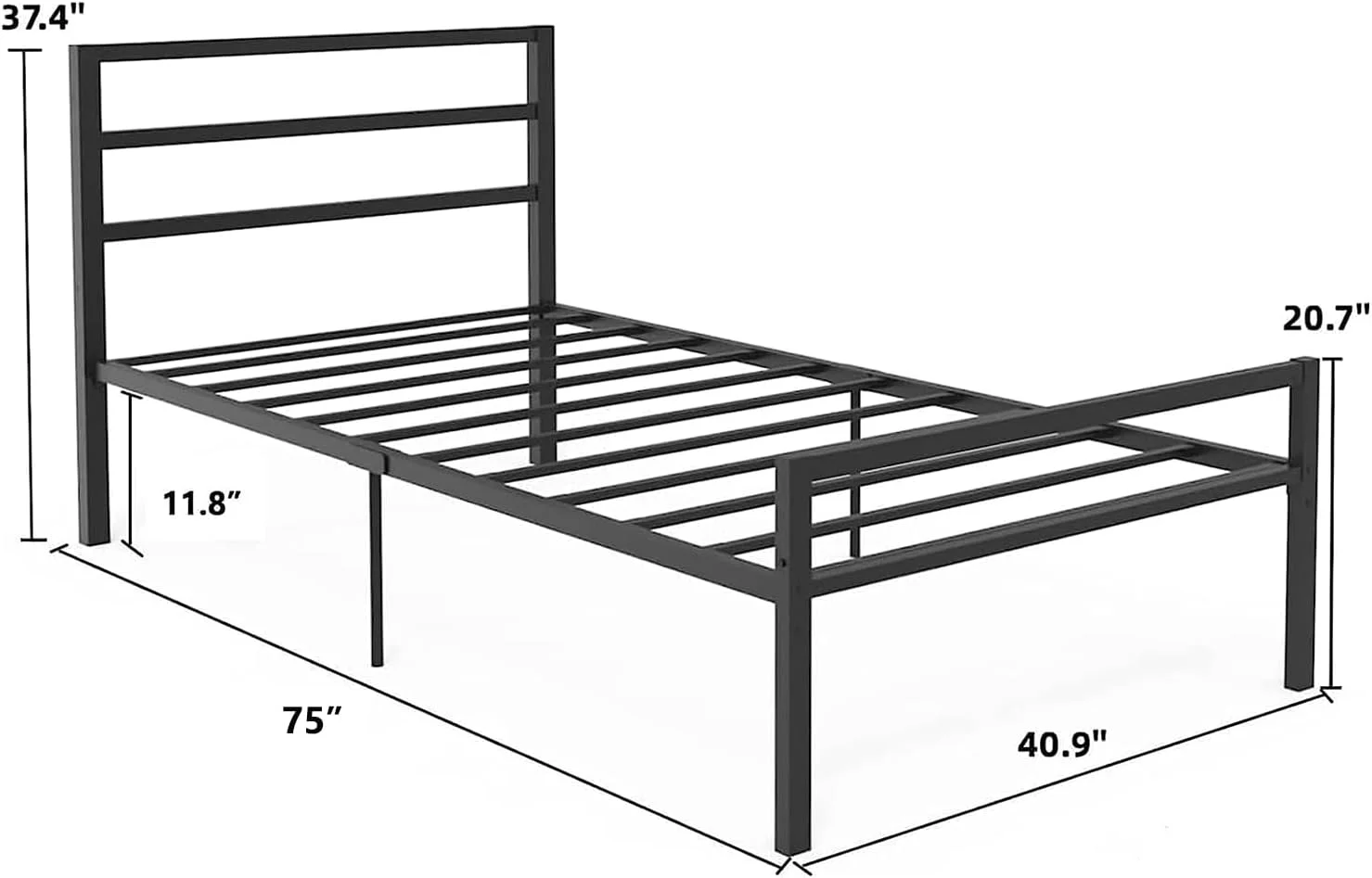 Twin Bed Frames with Headboard and Footboard, 12 Inch, with Under Bed Storage, Heavy Duty, No Box Spring Needed, Easy Assembly, Black