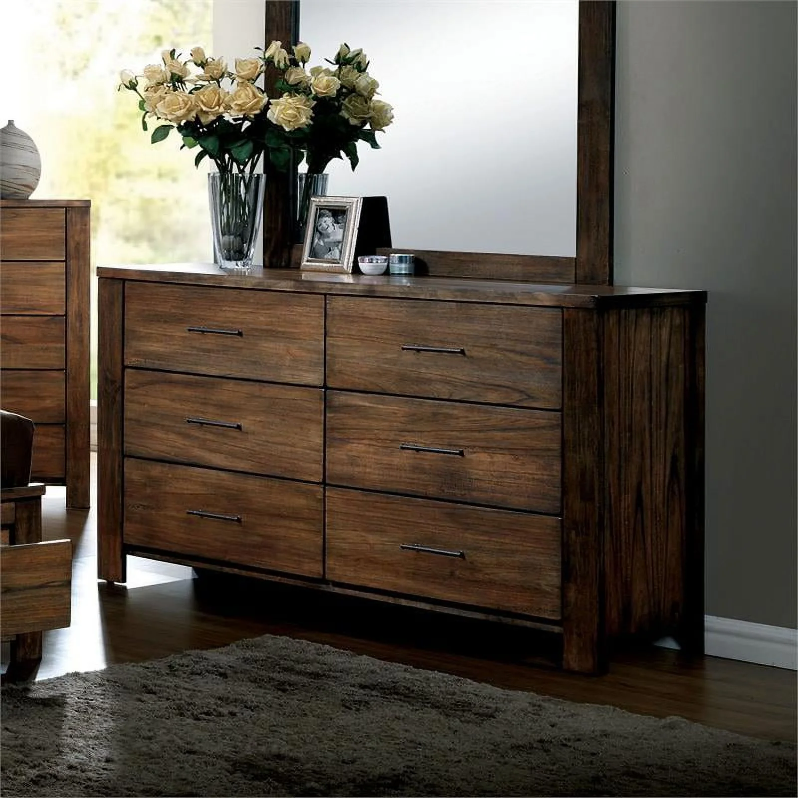 Bowery Hill Cottage Solid Wood 6-Drawer Double Dresser in Oak