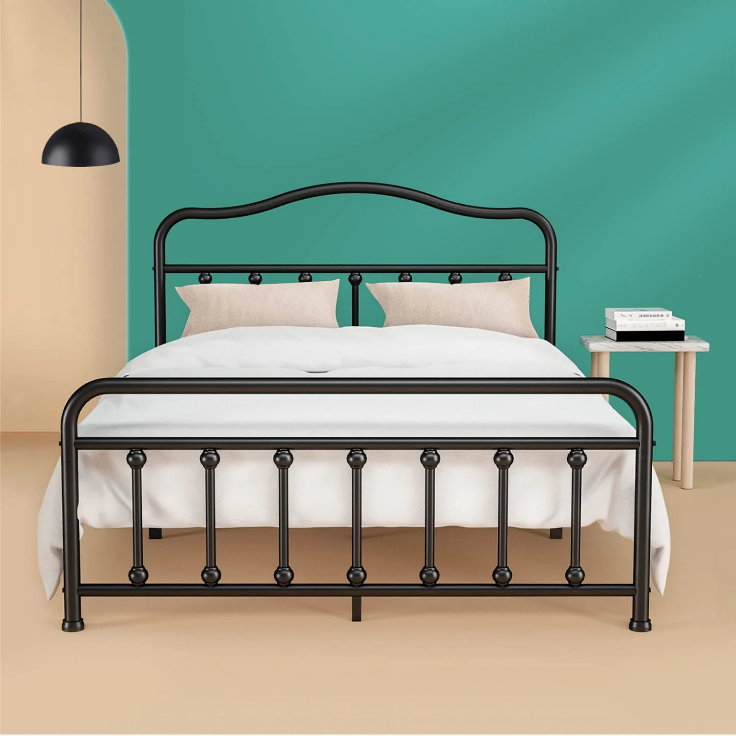 Queen Size Metal Platform Bed Frame Mattress Foundation with Sturdy Steel Headboard and Footboard No Box Spring Needed Under Bed Storage Steel Slats Black