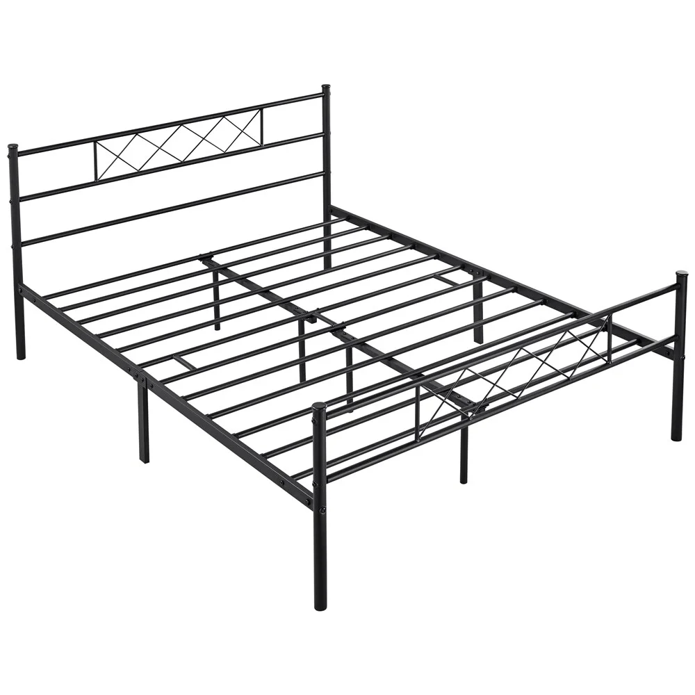 Yaheetech  Metal Bed Frame Mattress Foundation with Headboard and Footboard Black Queen