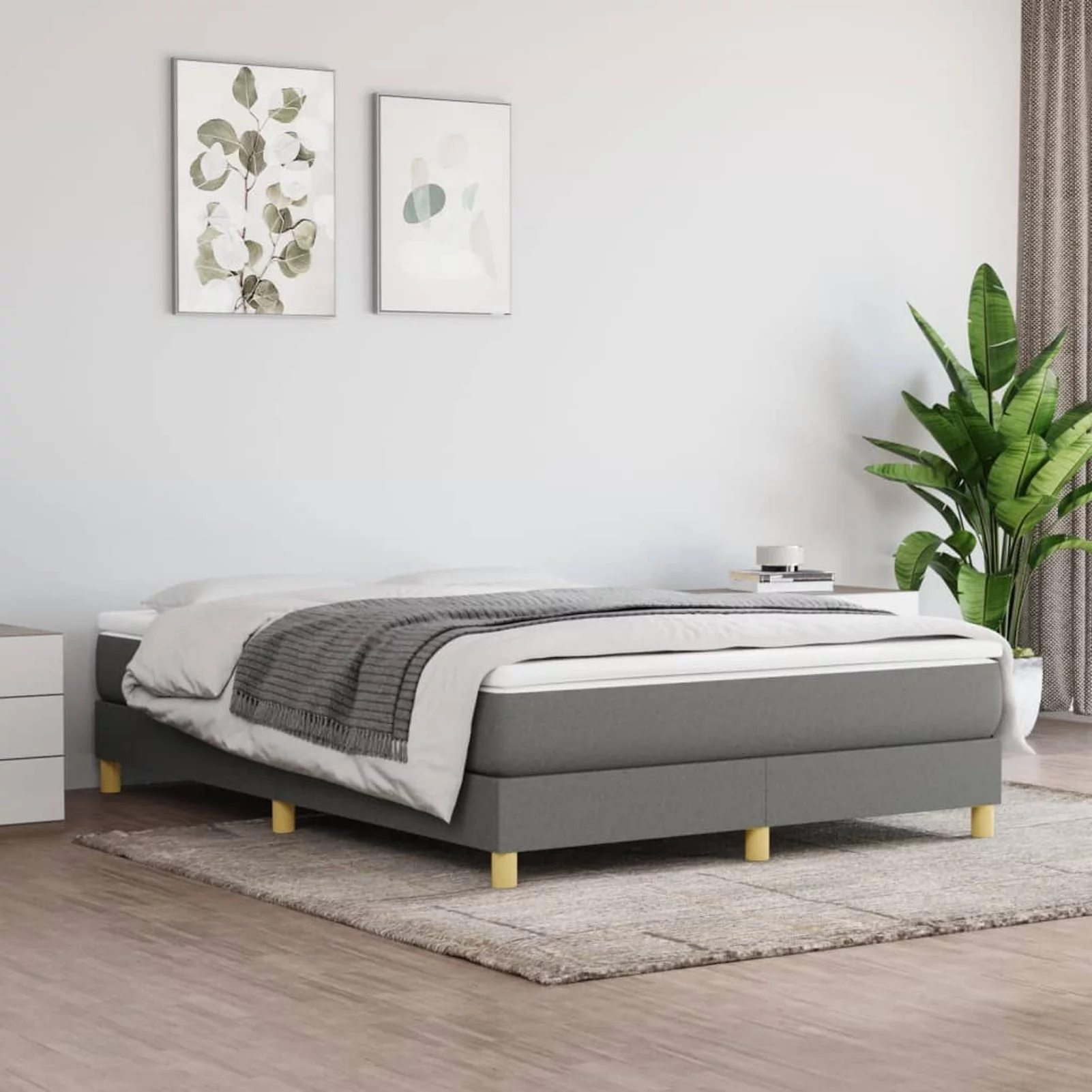 Anself Box Spring Queen Size Bed Frame with Wooden Slat Support 81.1 x 59.8 x 9.8 Inch Fabric Platform Bed Frame Suitable for Mattress Size 59.8 x 79.9 Inches (W x L)